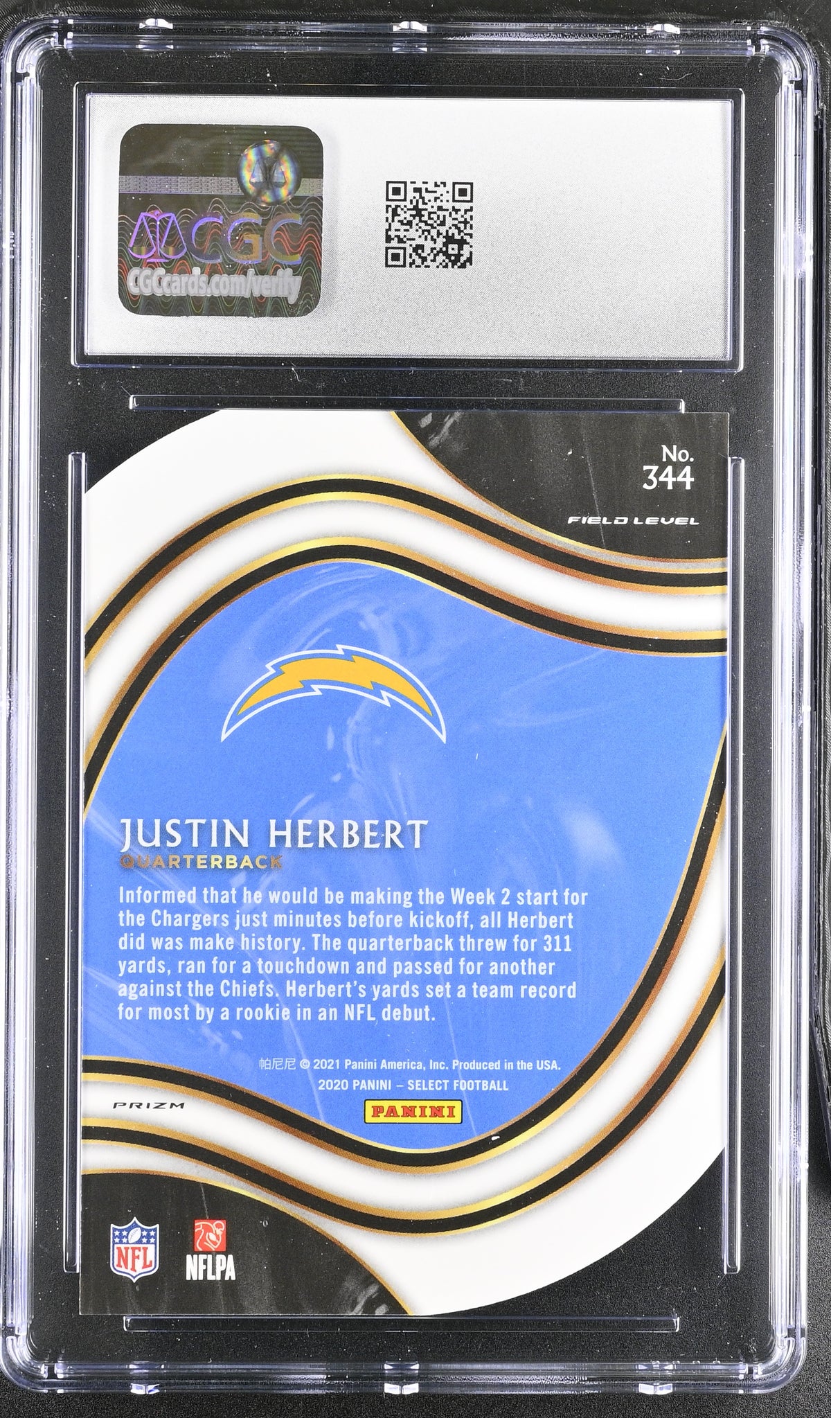 2020 Panini Select Justin Herbert Red Die-Cut Rookie #344 CGC 10 Chargers