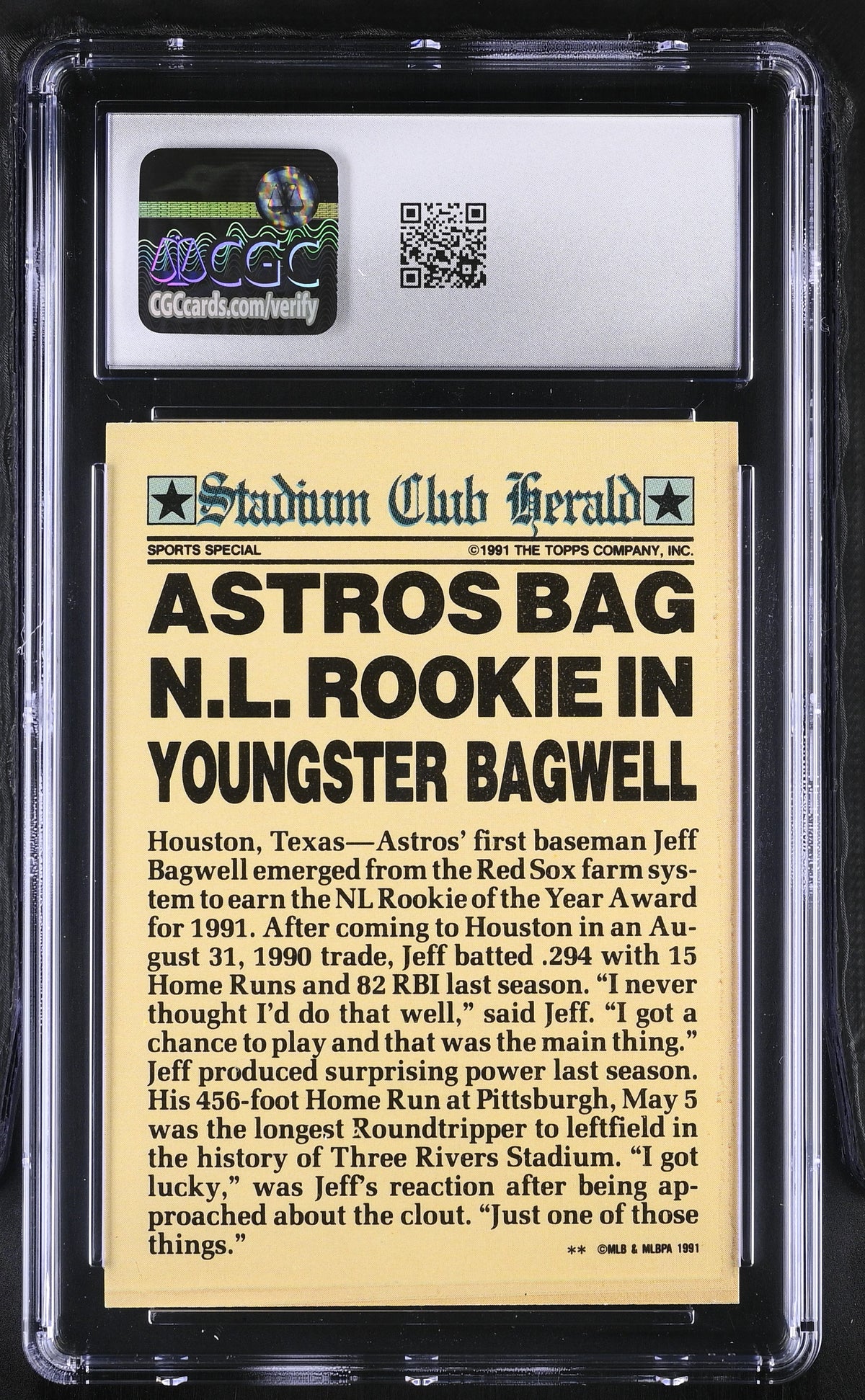 1991 Stadium Club Members Only Jeff Bagwell Astros Rookie CGC 9.5 Houston Astros
