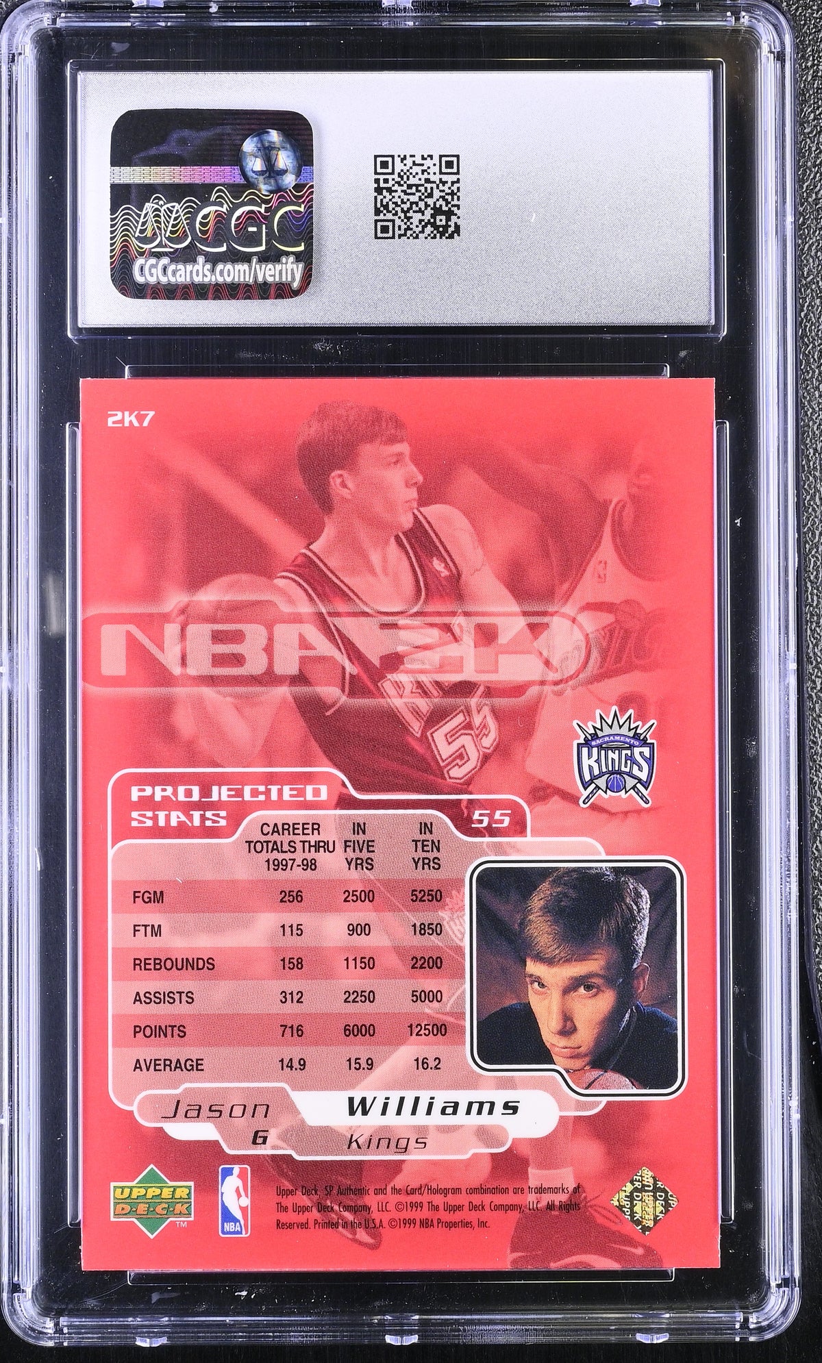 1998-99 SP Authentic Jason Williams NBA 2K #2K7 CGC 8.5 Sacramento Kings