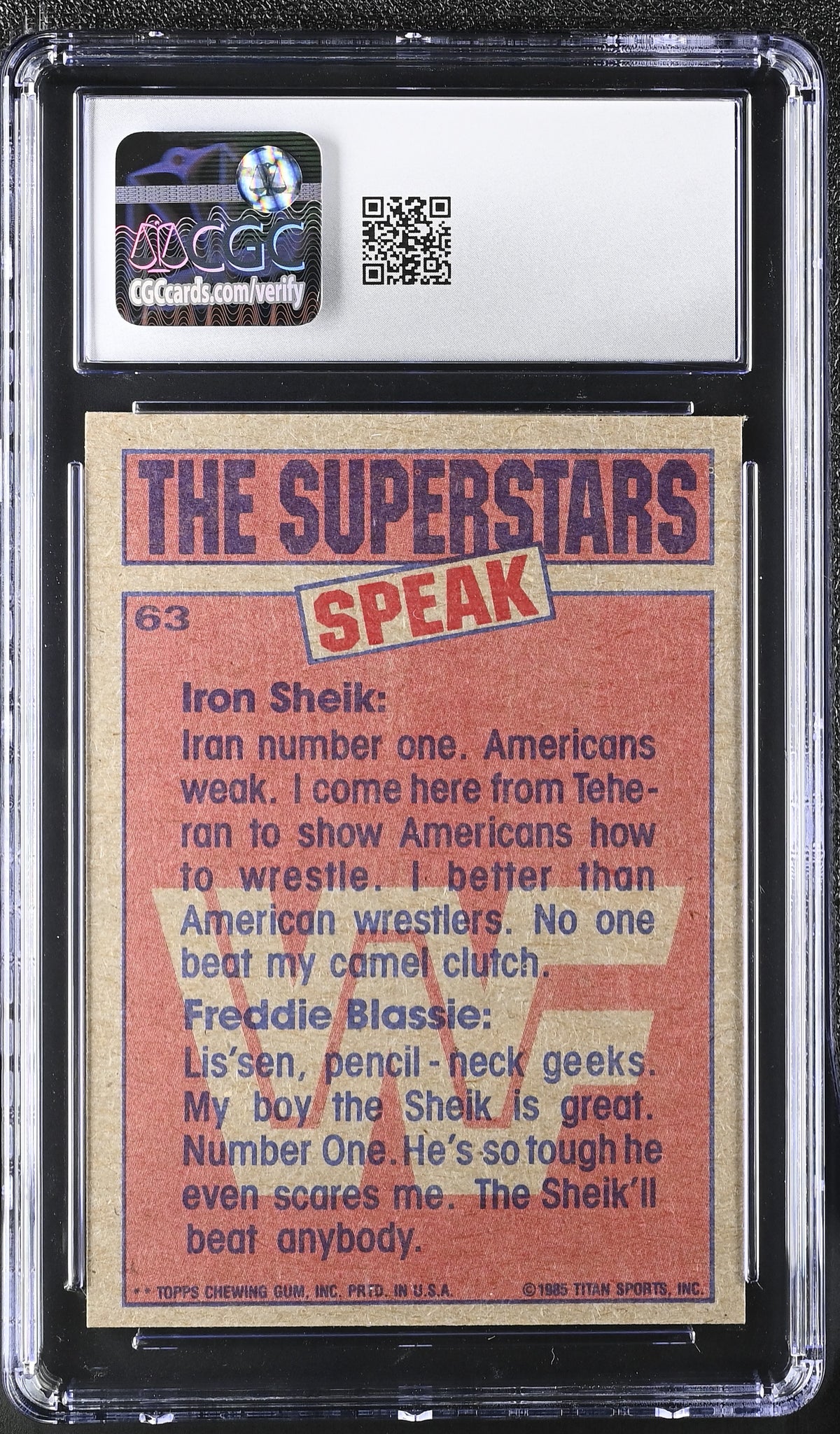 1985 Topps WWF Iron Sheik/Freddie Blassie #63 CGC 9