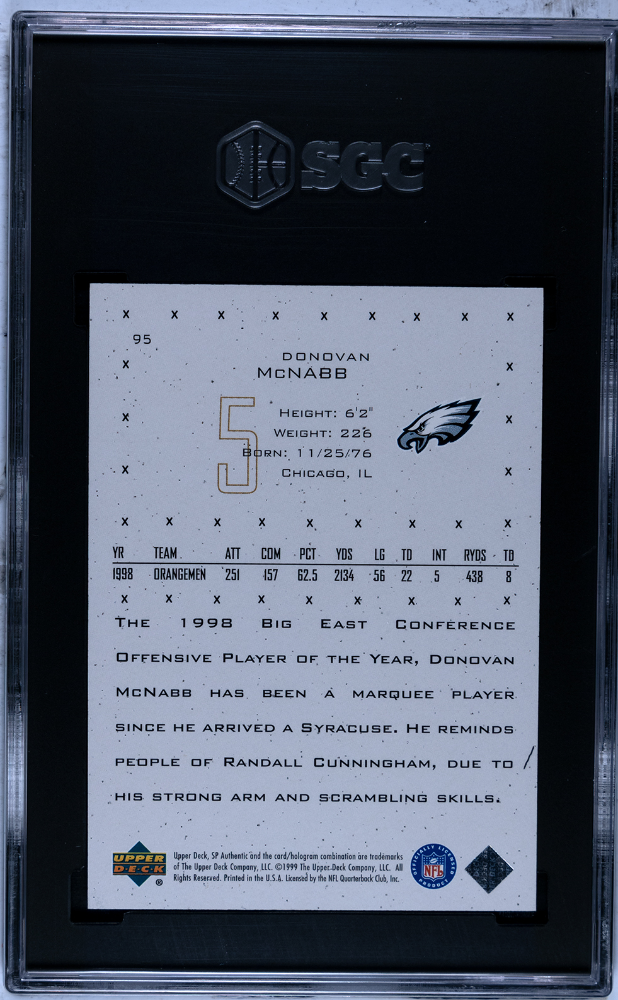 1999 Upper Deck SP Authentic Donovan Mcnabb /1999 Rookie #95 SGC 8.5 Eagles