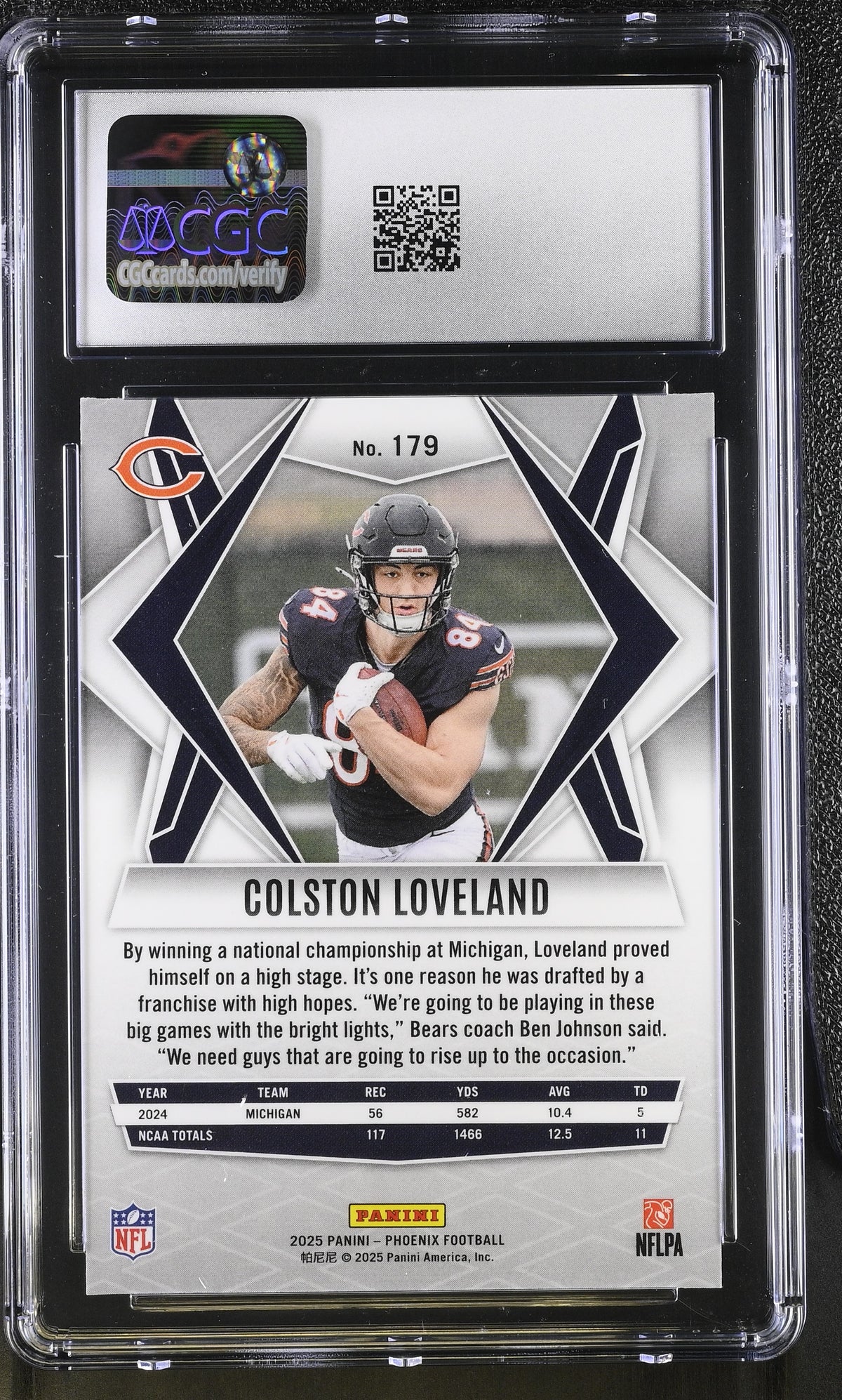 2025 Panini Phoenix Colston Loveland Silver Pyramids Rookie #179 CGC 9.5 Bears