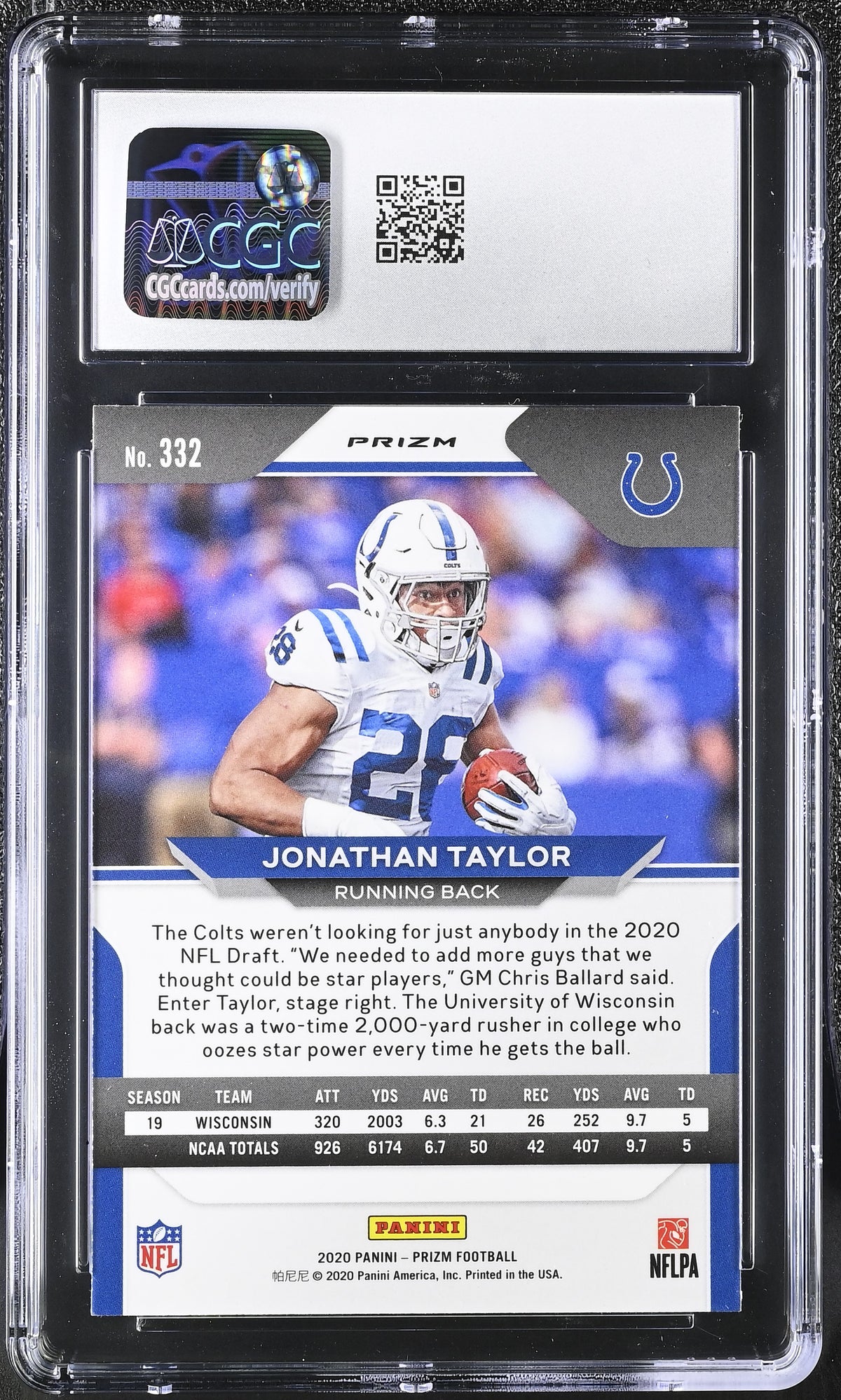 2020 Panini Prizm Jonathan Taylor Silver Rookie #332 CGC 9 Indianapolis Colts