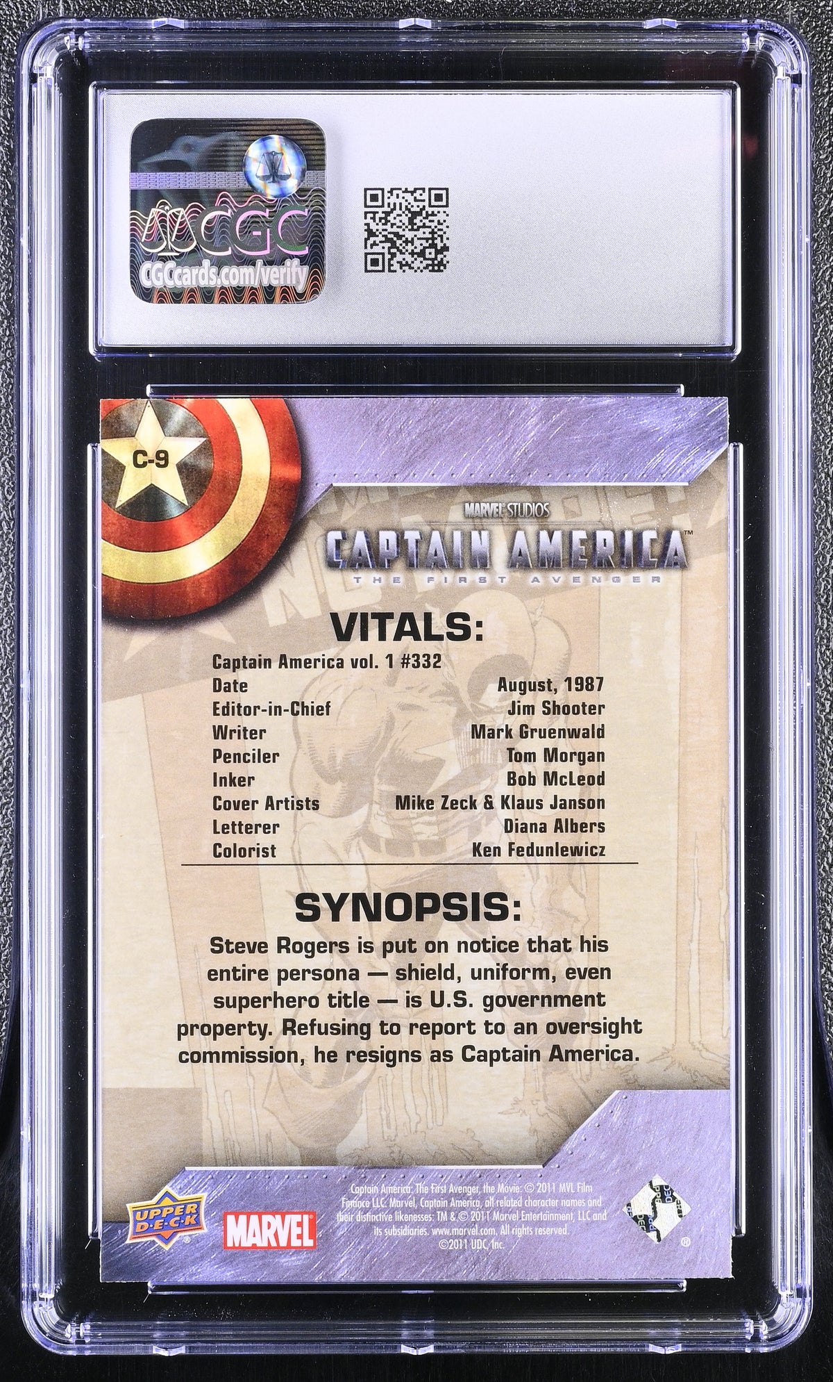 2011 Upper Deck Captain America: The First Avenger #C-9 Comic Covers CGC 10
