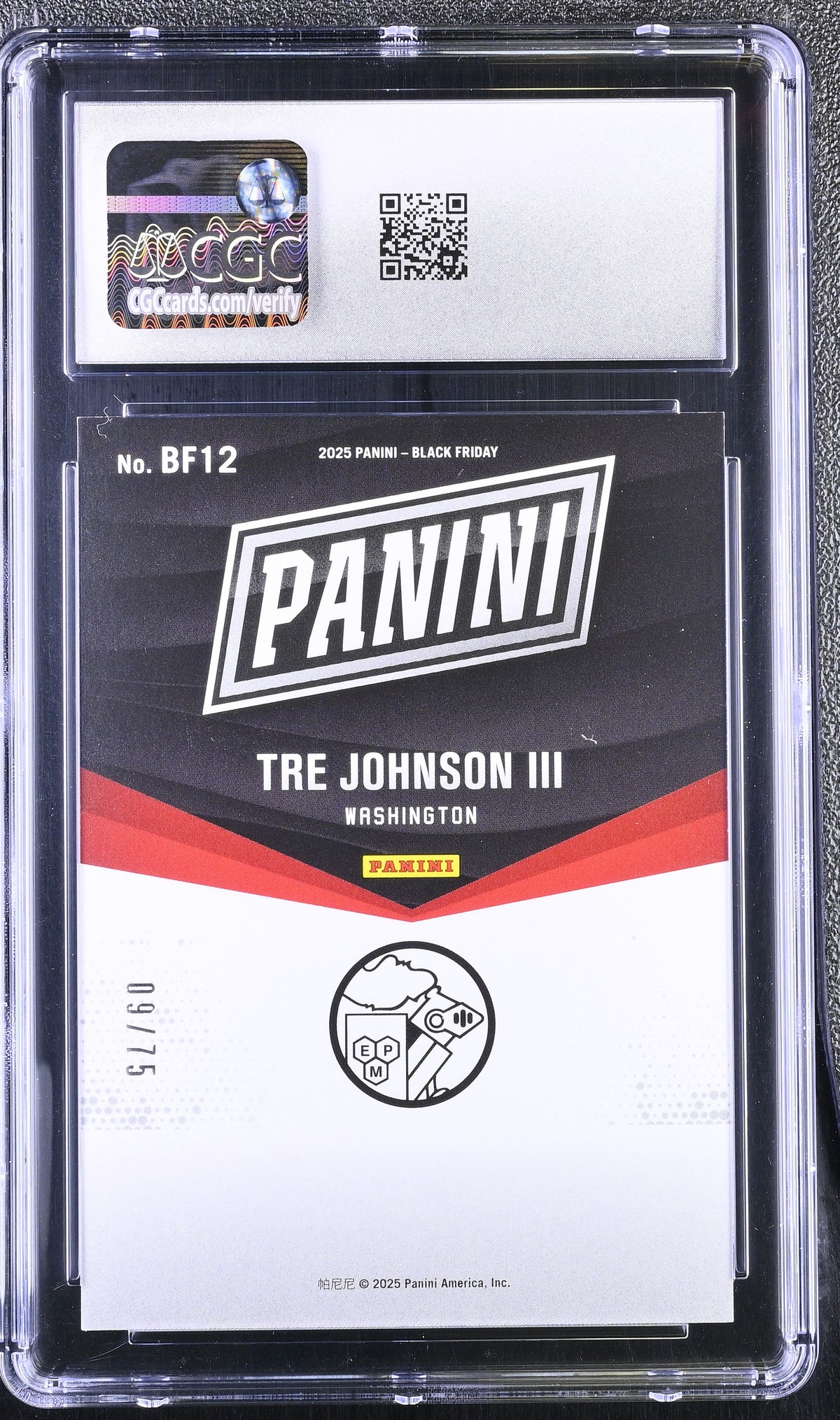 2025 Panini Black Friday Tre Johnson Red Drip /75 Rookie #BF12 CGC 9.5 Wizards