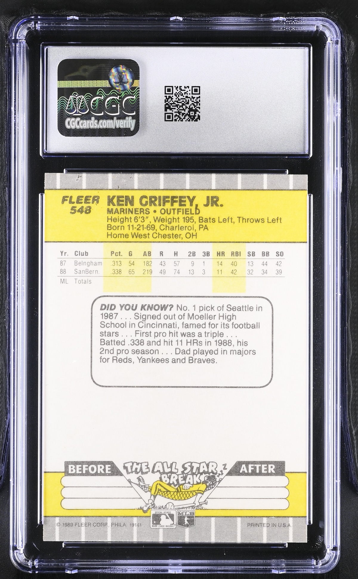 1989 Fleer Ken Griffey Jr. #548 CGC 9 Seattle Mariners