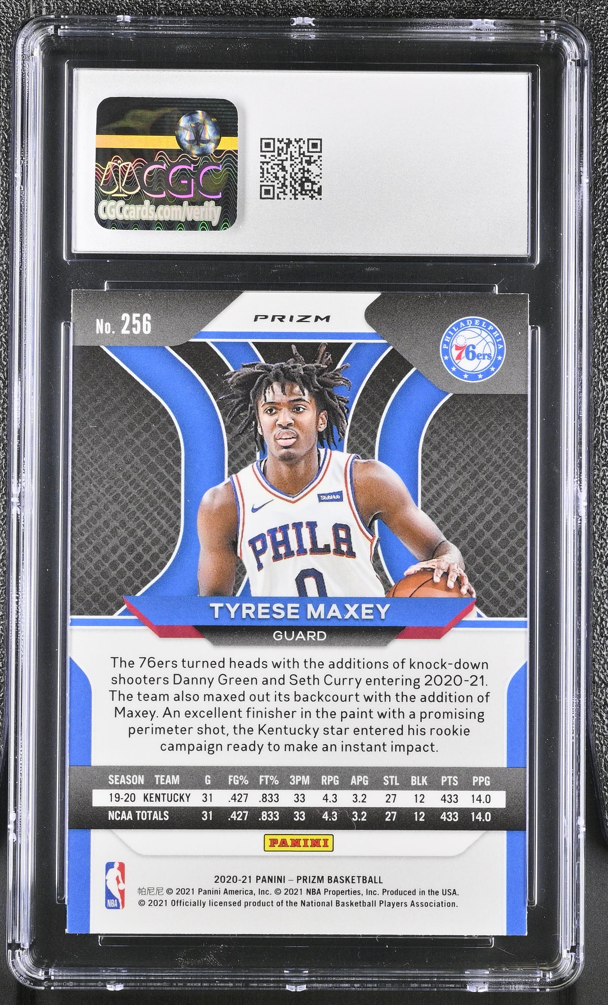 2020-21 Panini Prizm Tyrese Maxey Green Rookie #256 CGC 8 Philadelphia 76ers