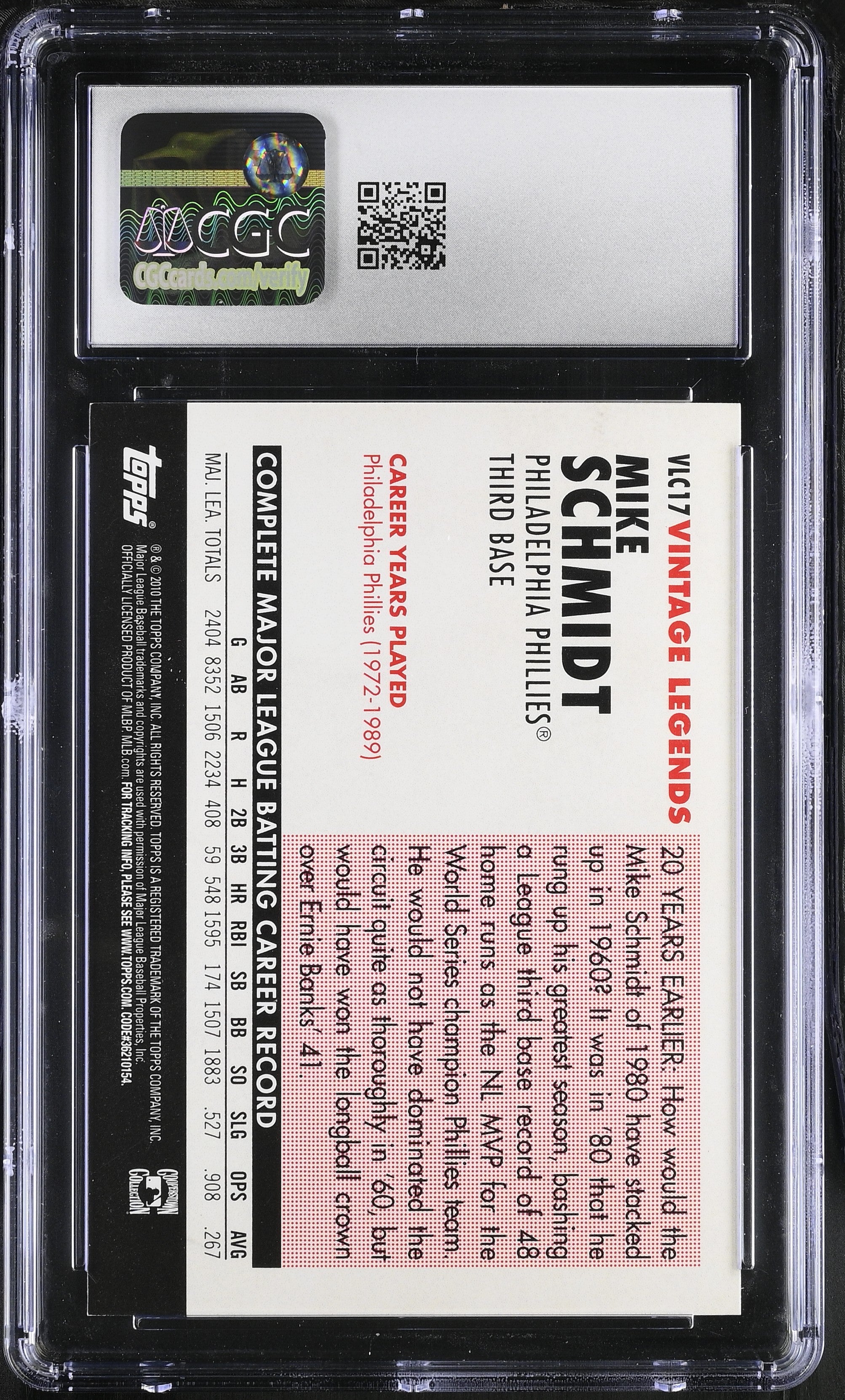 2010 Topps Vintage Legends Collection Mike Schmidt #VLC17 CGC 9.5