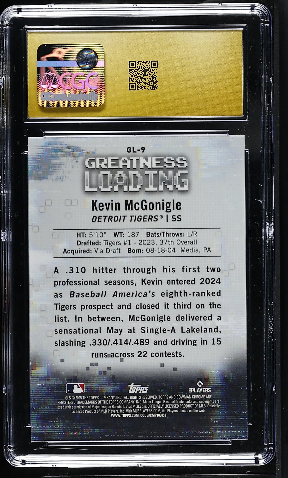 2025 Bowman Kevin McGonigle Rookie Greatness Loading GL-9 CGC 10 Pristine Tigers