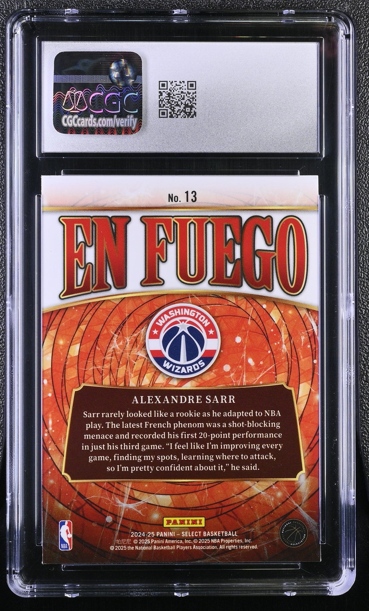 2024-25 Panini Select Alexandre Sarr En Fuego #13 CGC 9.5