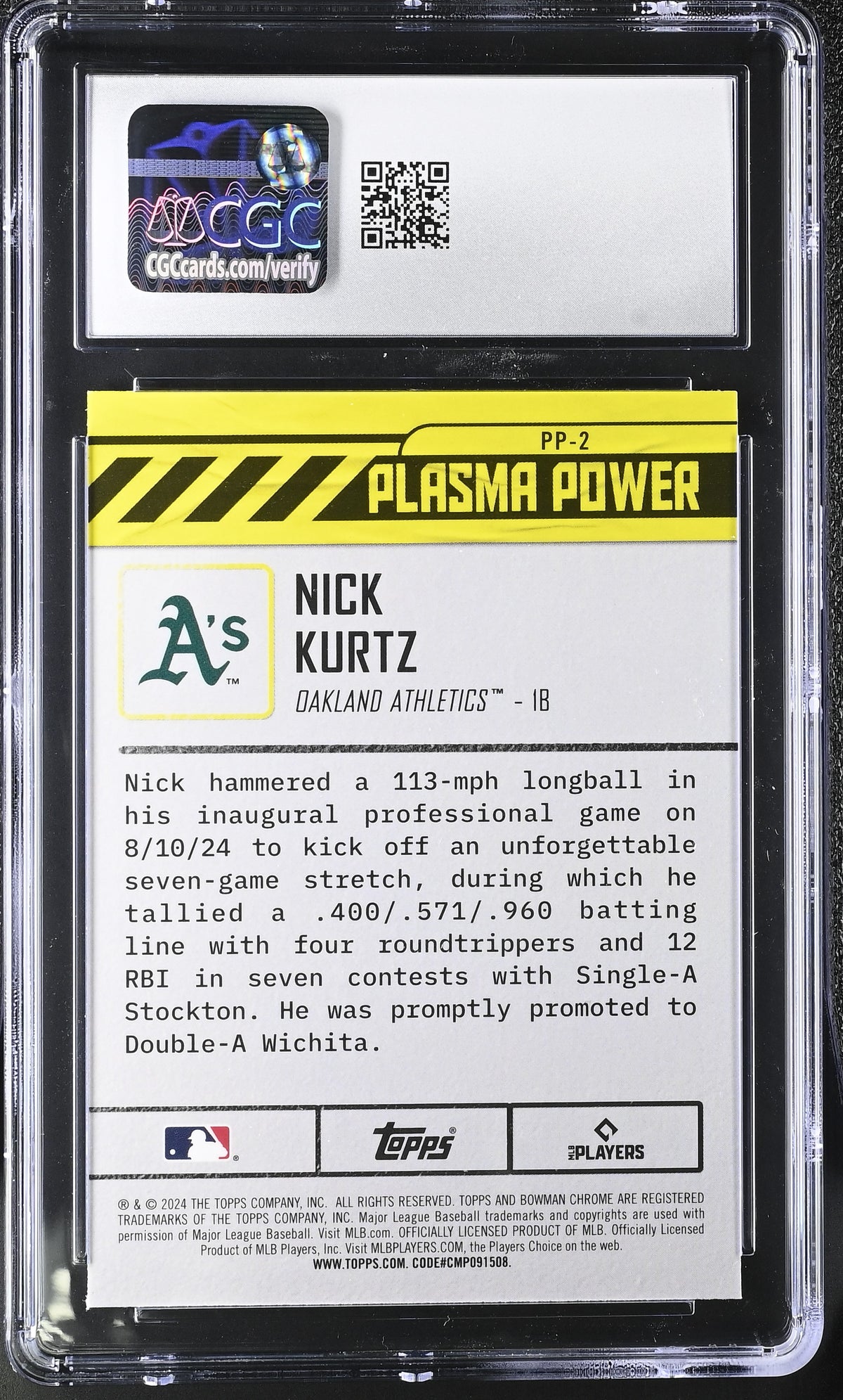 2024 Bowman Draft Nick Kurtz Rookie Plasma Power #PP-2 CGC 10 Oakland Athletics