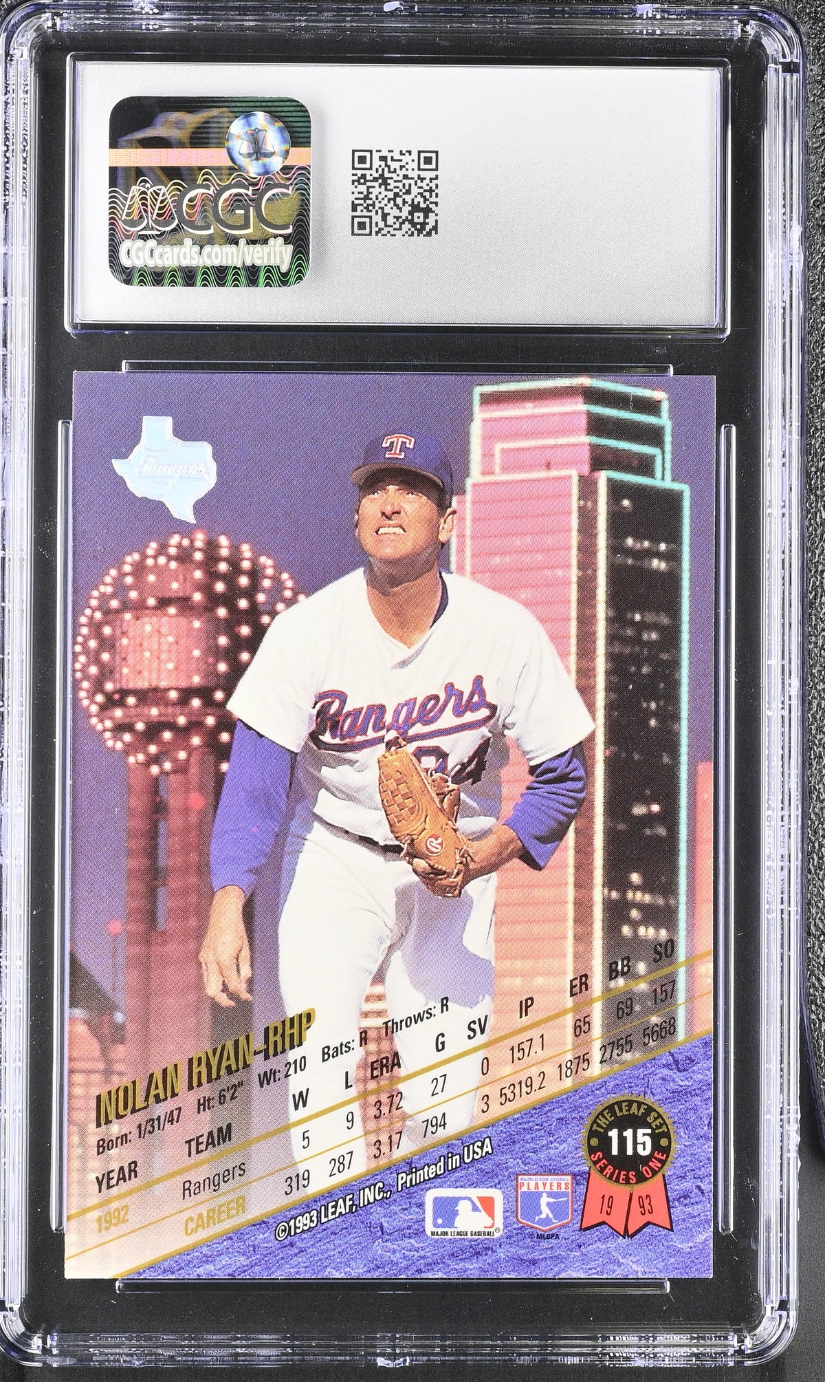 1993 Leaf Nolan Ryan #115 CGC 10 Texas Rangers