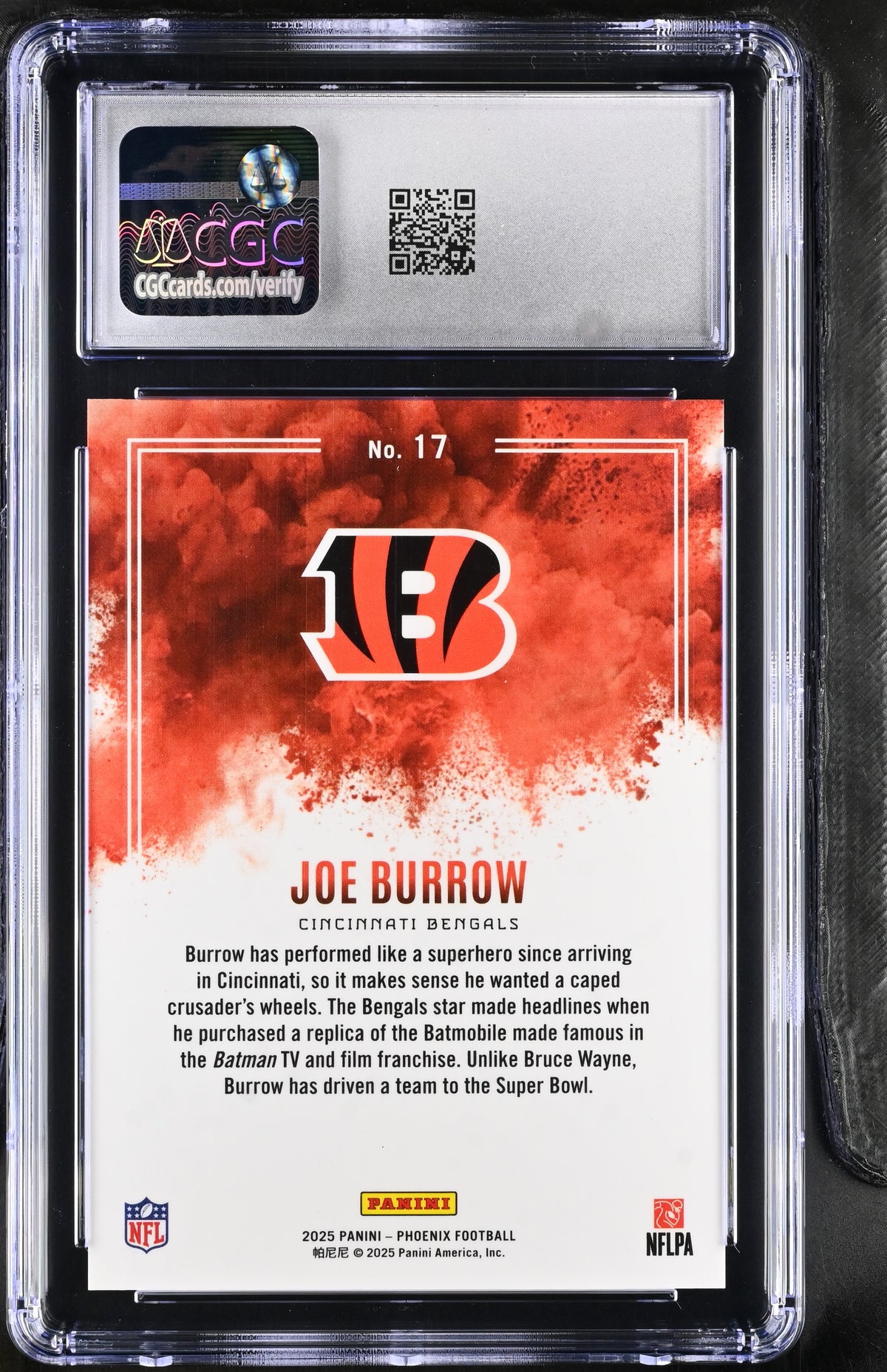 2025 Panini Phoenix Joe Burrow Color Blast #17 CGC 9 Cincinnati Bengals