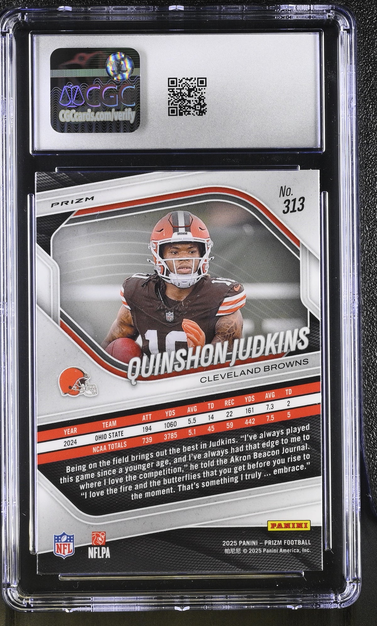 2025 Panini Prizm Quinshon Judkins White Disco Rookie #313 CGC 9.5 Browns