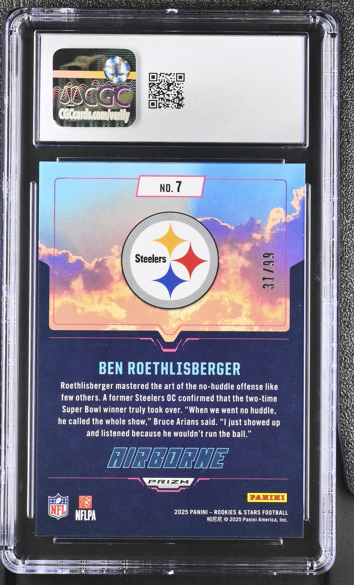 2025 Panini Rookies Stars Ben Roethlisberger Red /99 Airborne #7 CGC 10 Steelers