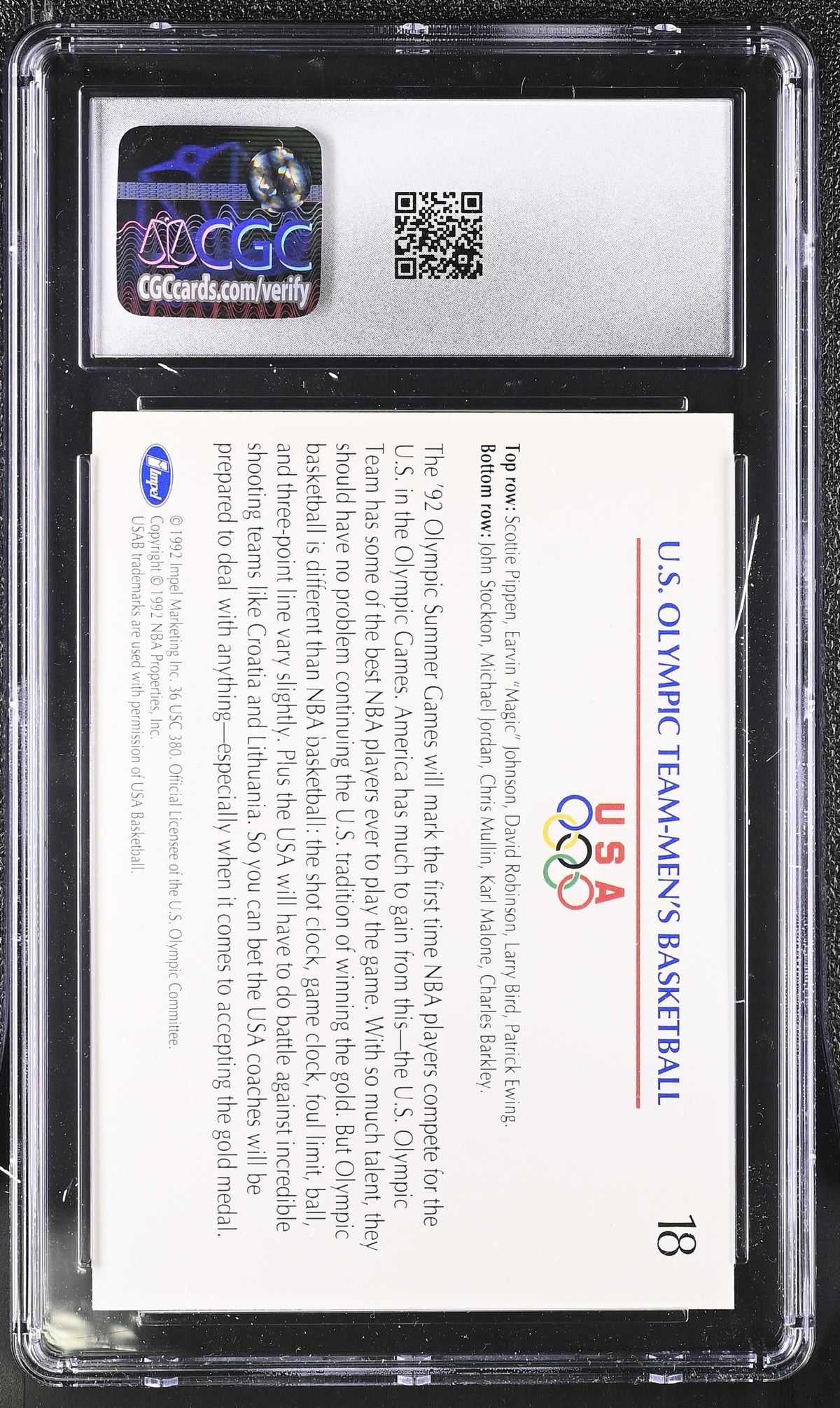 1992 Impel Olympicards US Olympic Basketball Team #18 CGC 9