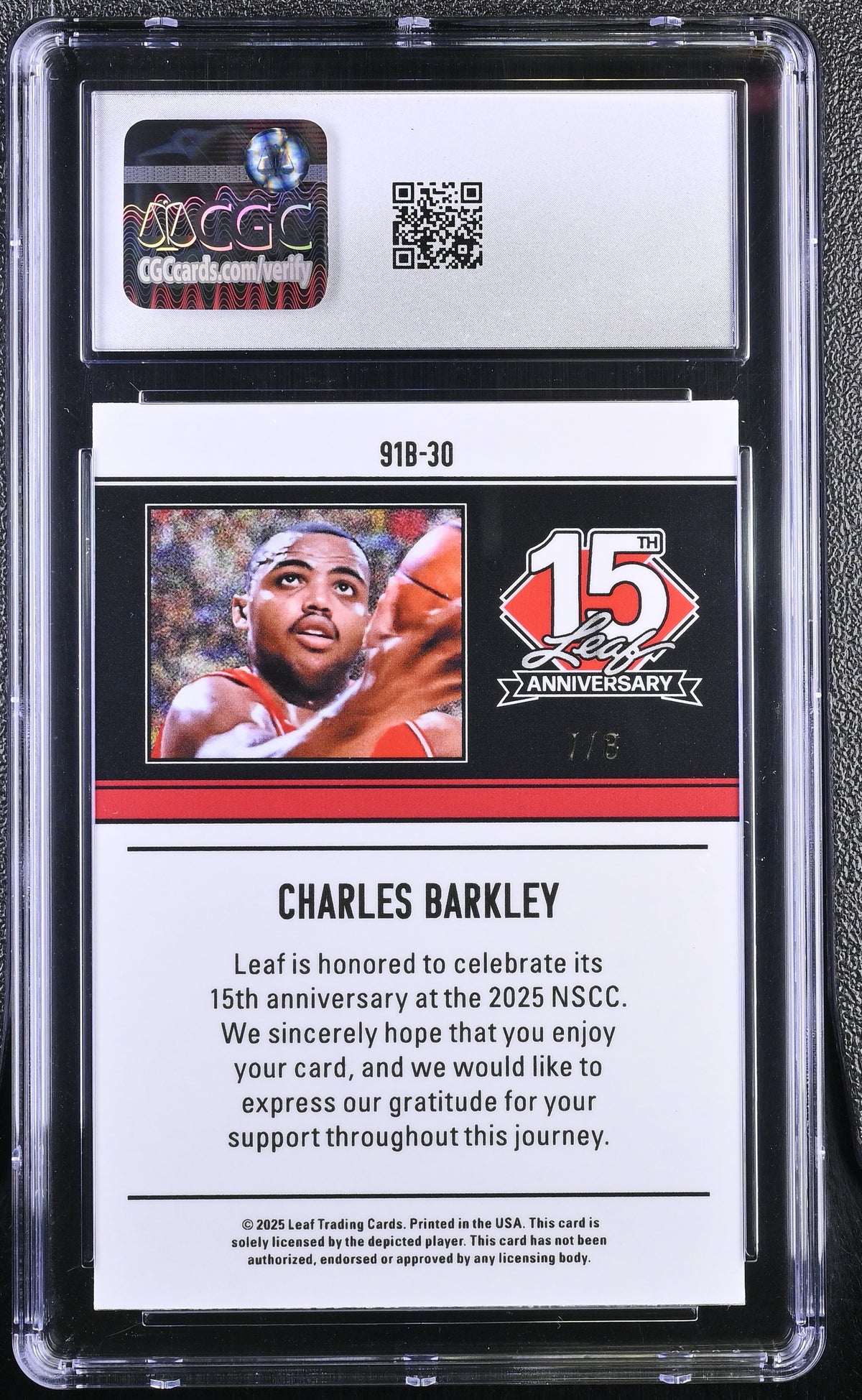 2025 Leaf 15th Anniversary Charles Barkley Pink Sparkles /8 #91B-30 CGC 10 76ers