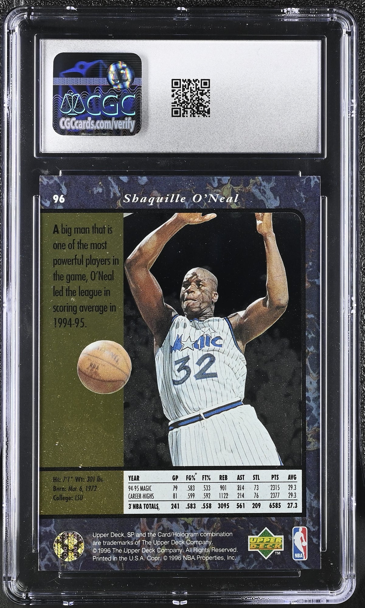 1995-96 SP Shaquille O'Neal #96 CGC 9.5 Orlando Magic