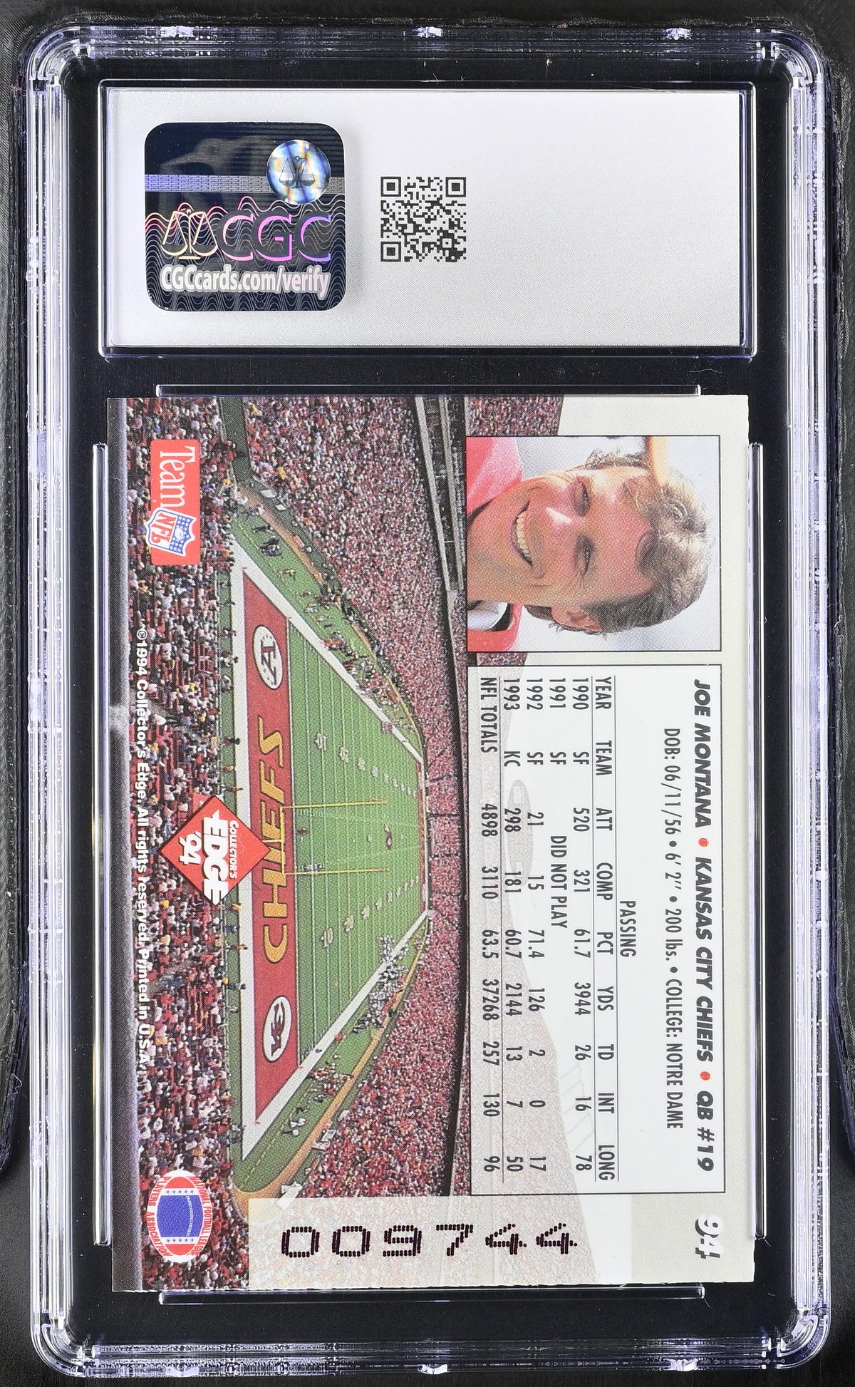 1994 Collector's Edge Joe Montana 1st Day Gold #94 CGC 10 Kansas City Chiefs