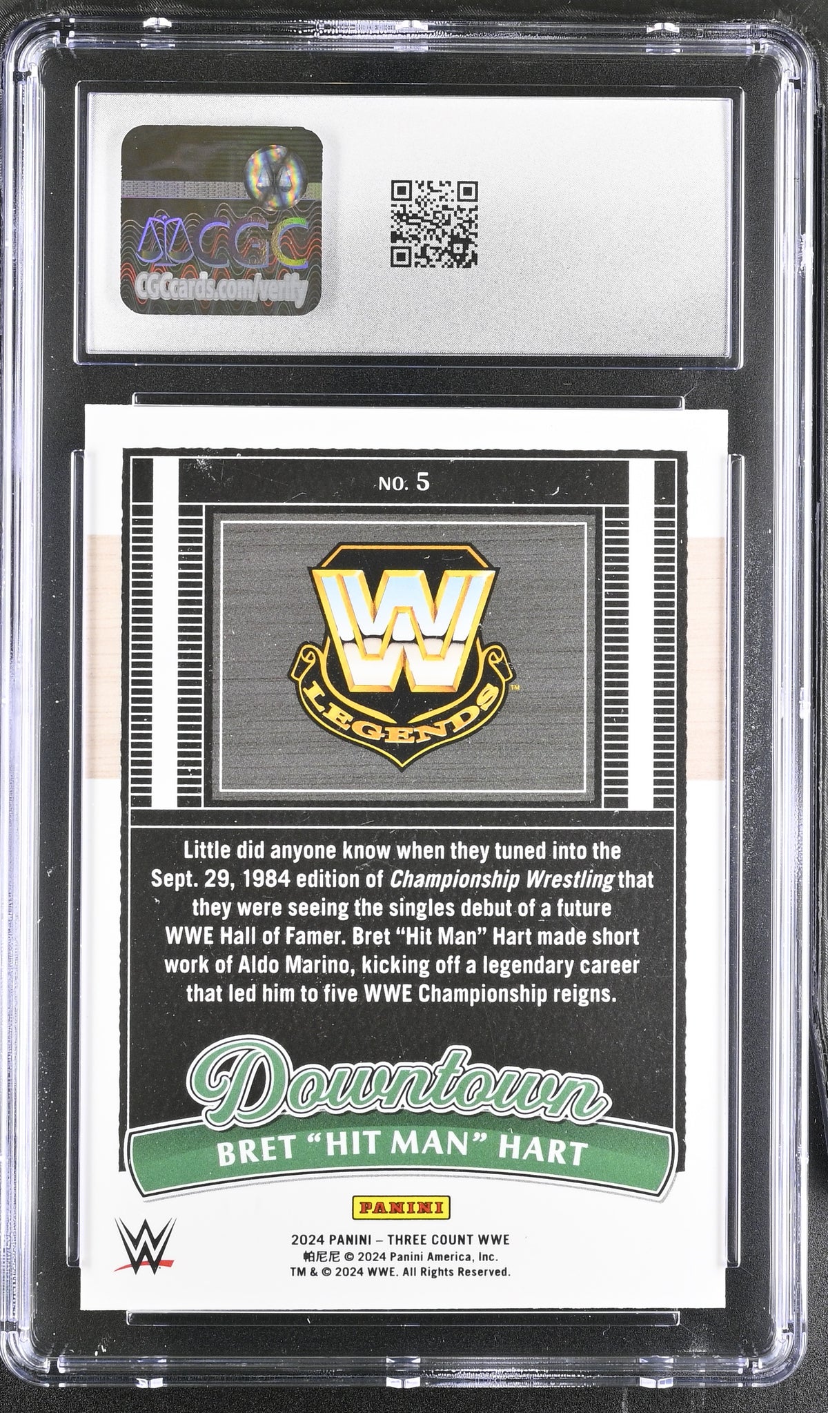 2024 Panini Three Count WWE Bret "Hit Man" Hart Downtown #5 CGC 9