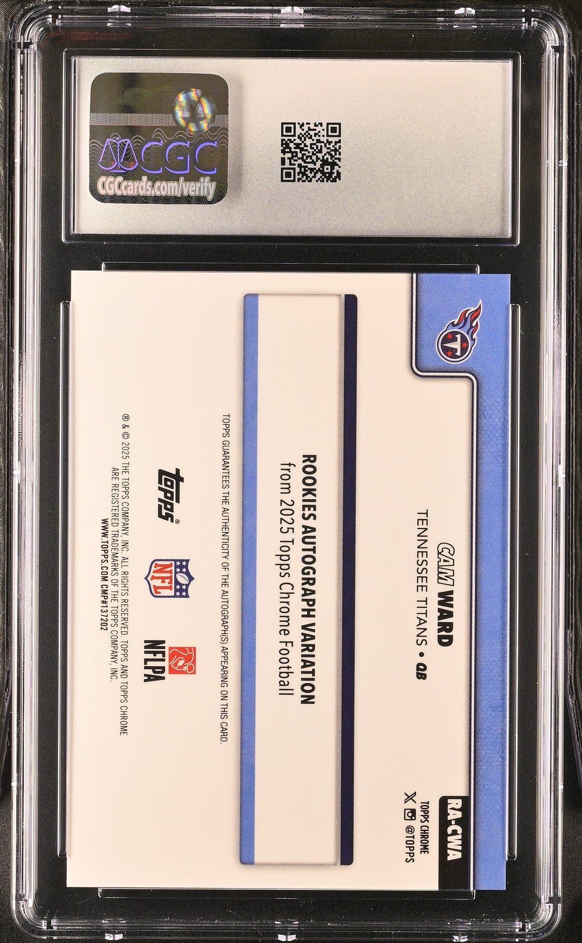 2025 Topps Chrome Cam Ward Magenta Lava Refractor /399 Rookie Auto CGC 9.5 Titan