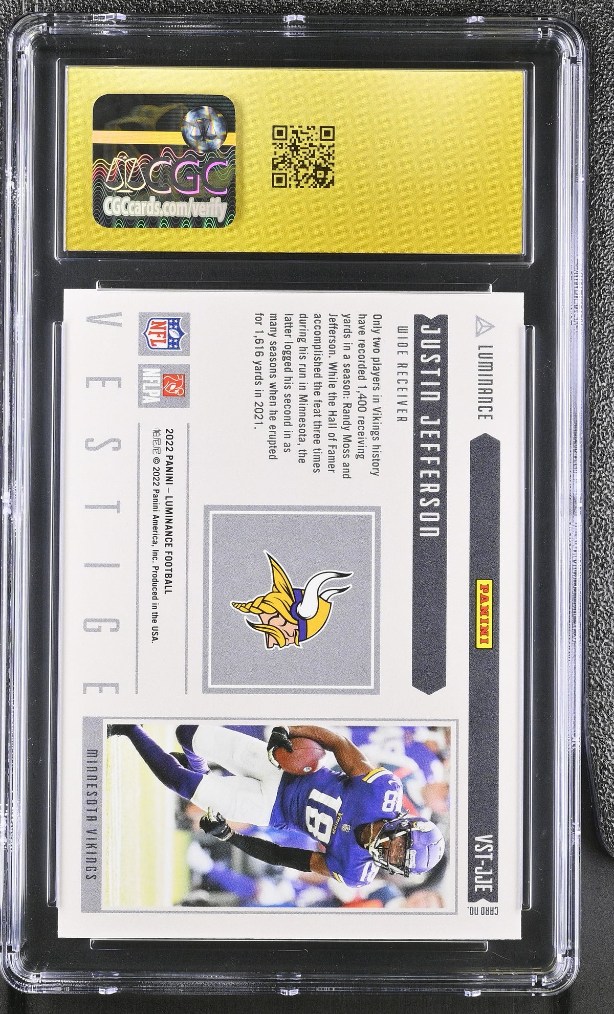 2022 Luminance Justin Jefferson Orange /100 Vestige JJE CGC 10 Pristine Vikings