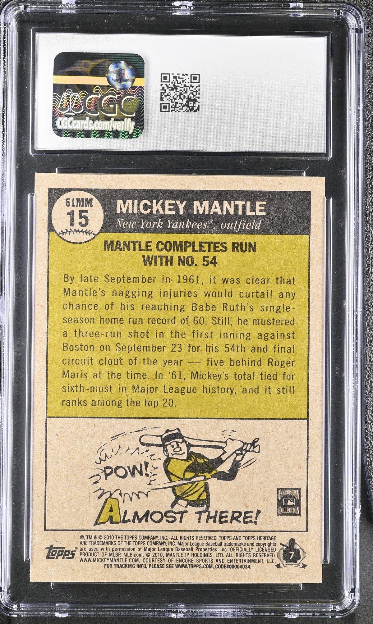 2010 Topps Heritage Mickey Mantle Mantle Chase '61 #61MM15 CGC 10 Yankees