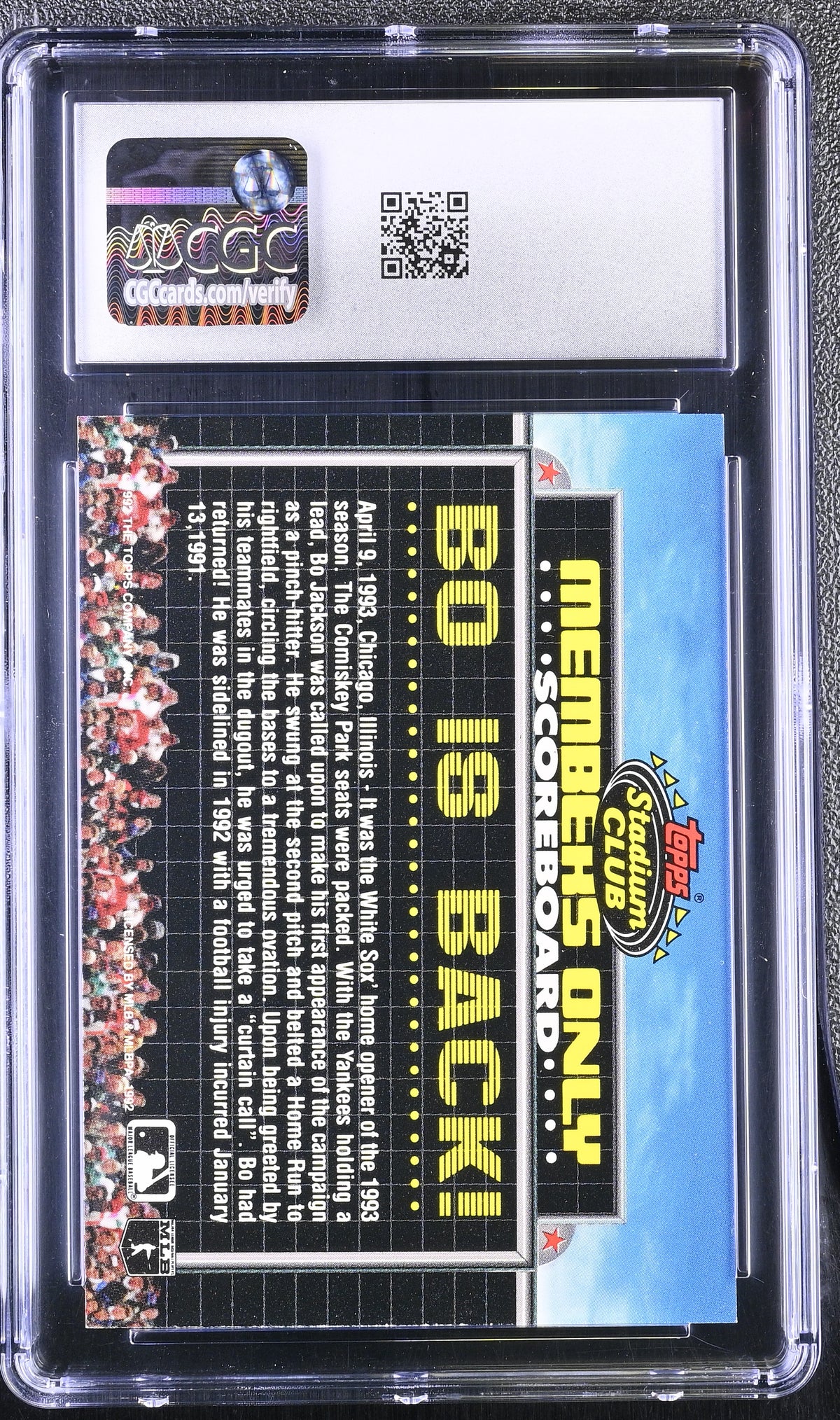 1992 Stadium Club Members Only Bo Jackson CGC 10 Chicago White Sox