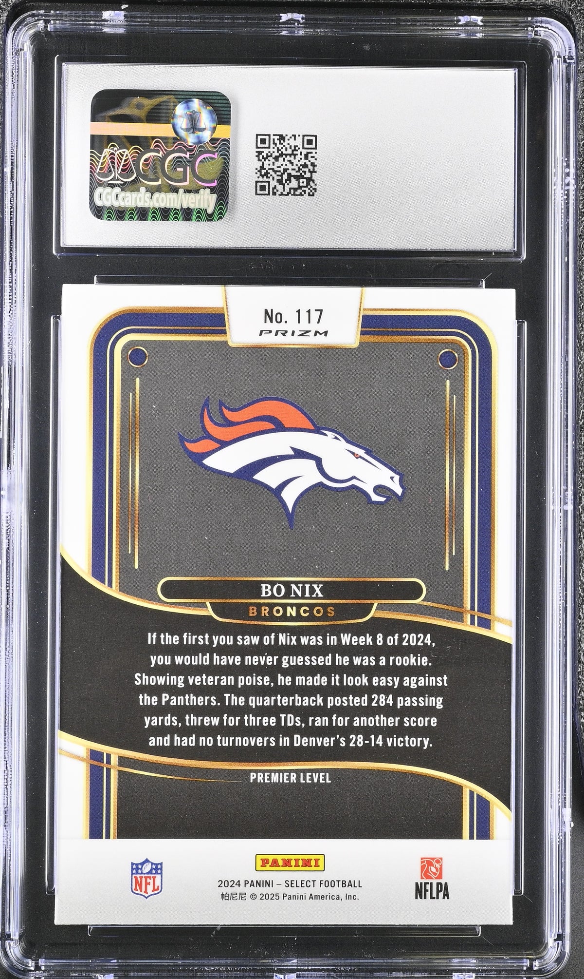 2024 Panini Select Bo Nix Black & Green Shock Rookie #117 CGC 10 Denver Broncos