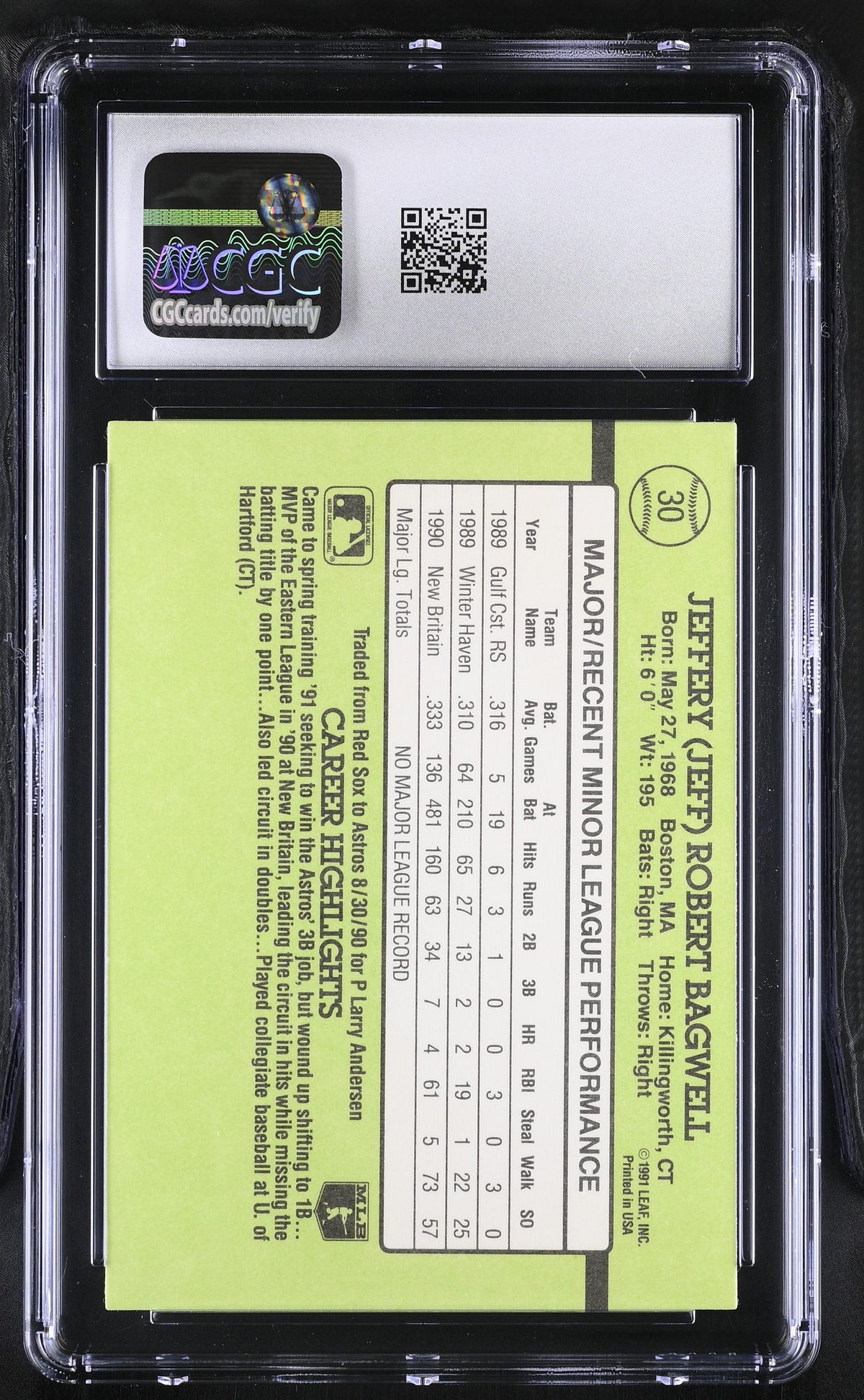 1991 Donruss The Rookies Jeff Bagwell #30 CGC 9.5 Houston Astros