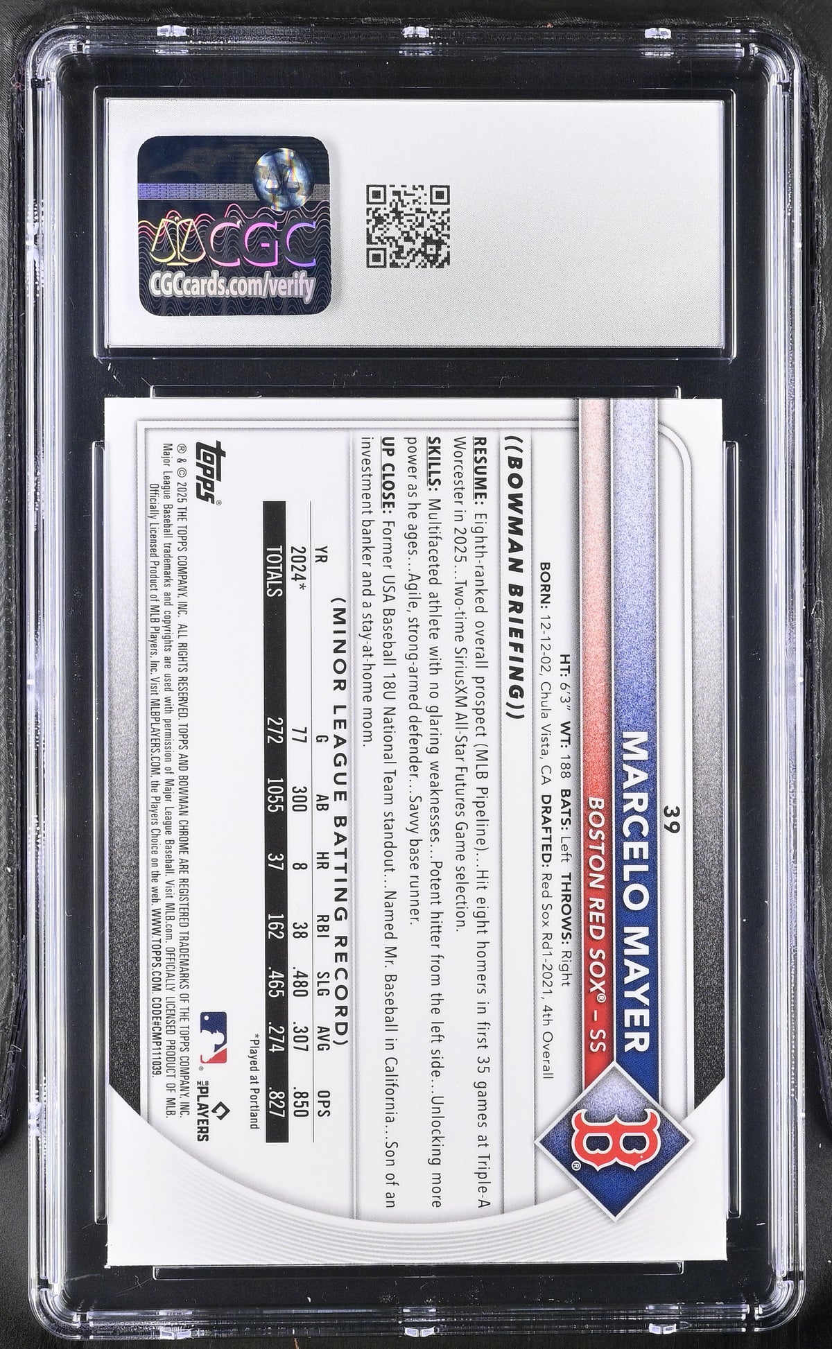 2025 Bowman Chrome Mega Box Marcelo Mayer Rookie #39 CGC 10 Boston Red Sox