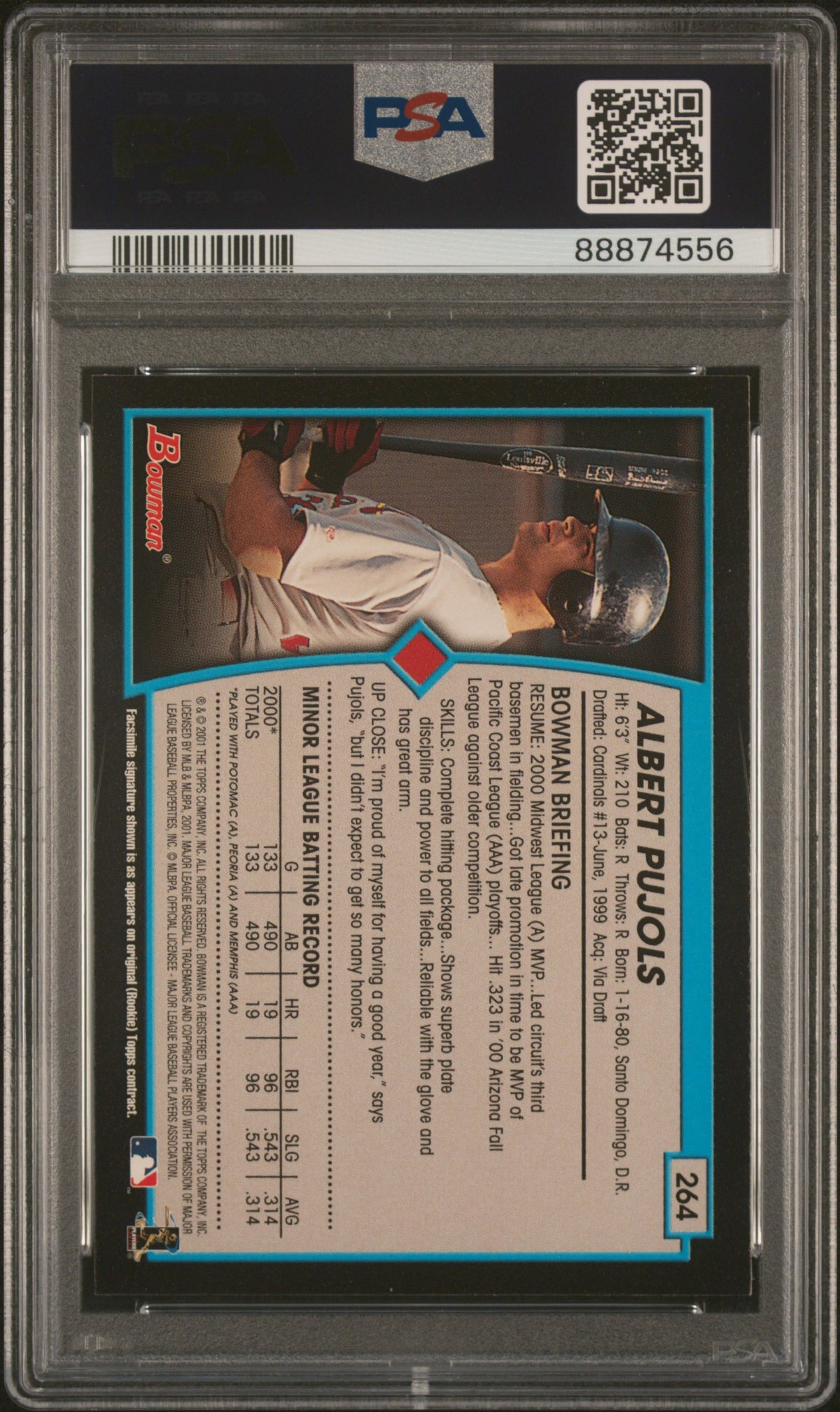 2001 Bowman Gold Albert Pujols Rookie #264 PSA 8 St. Louis Cardinals