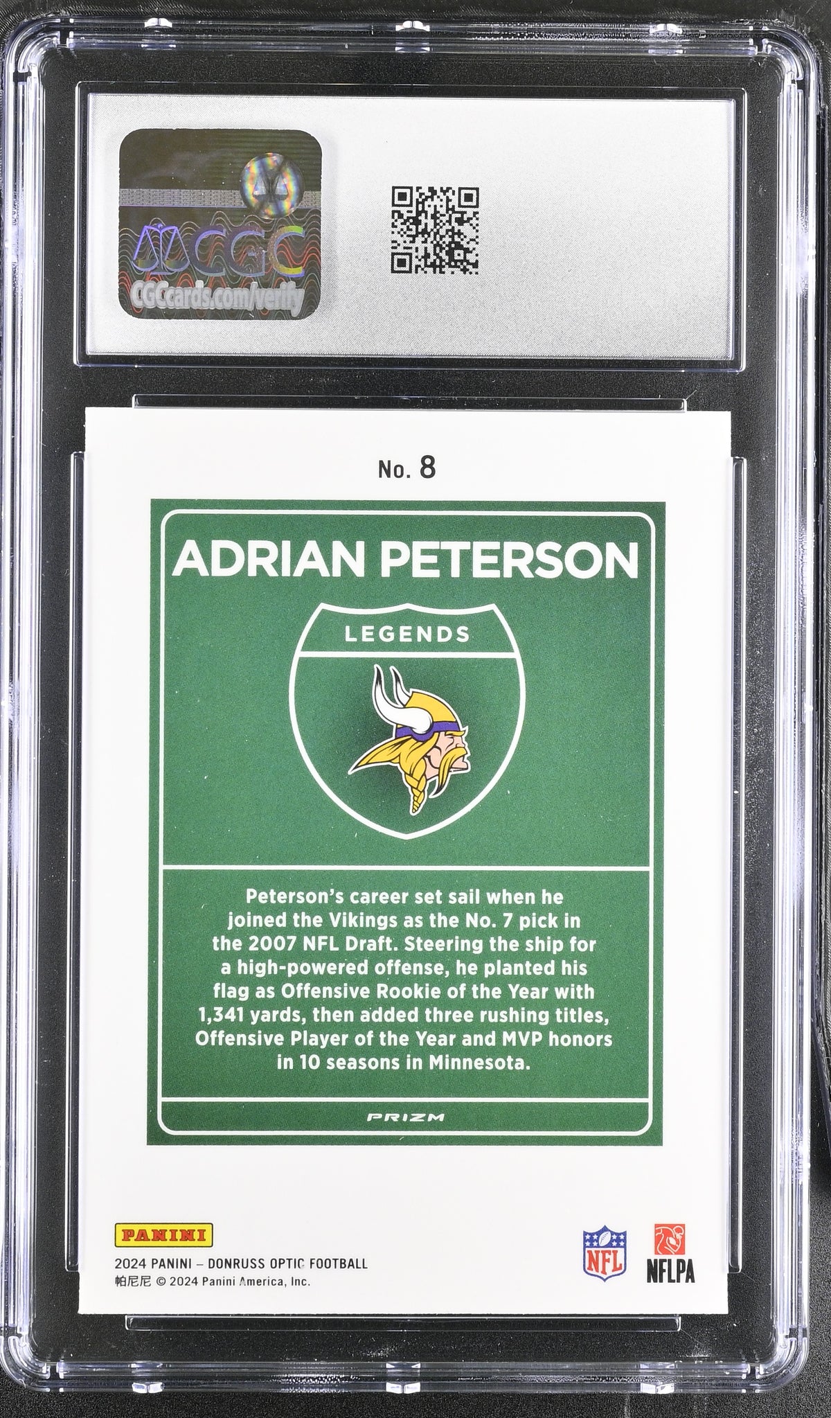 2024 Donruss Optic Adrian Peterson Downtown Legends #8 CGC 10 Minnesota Vikings