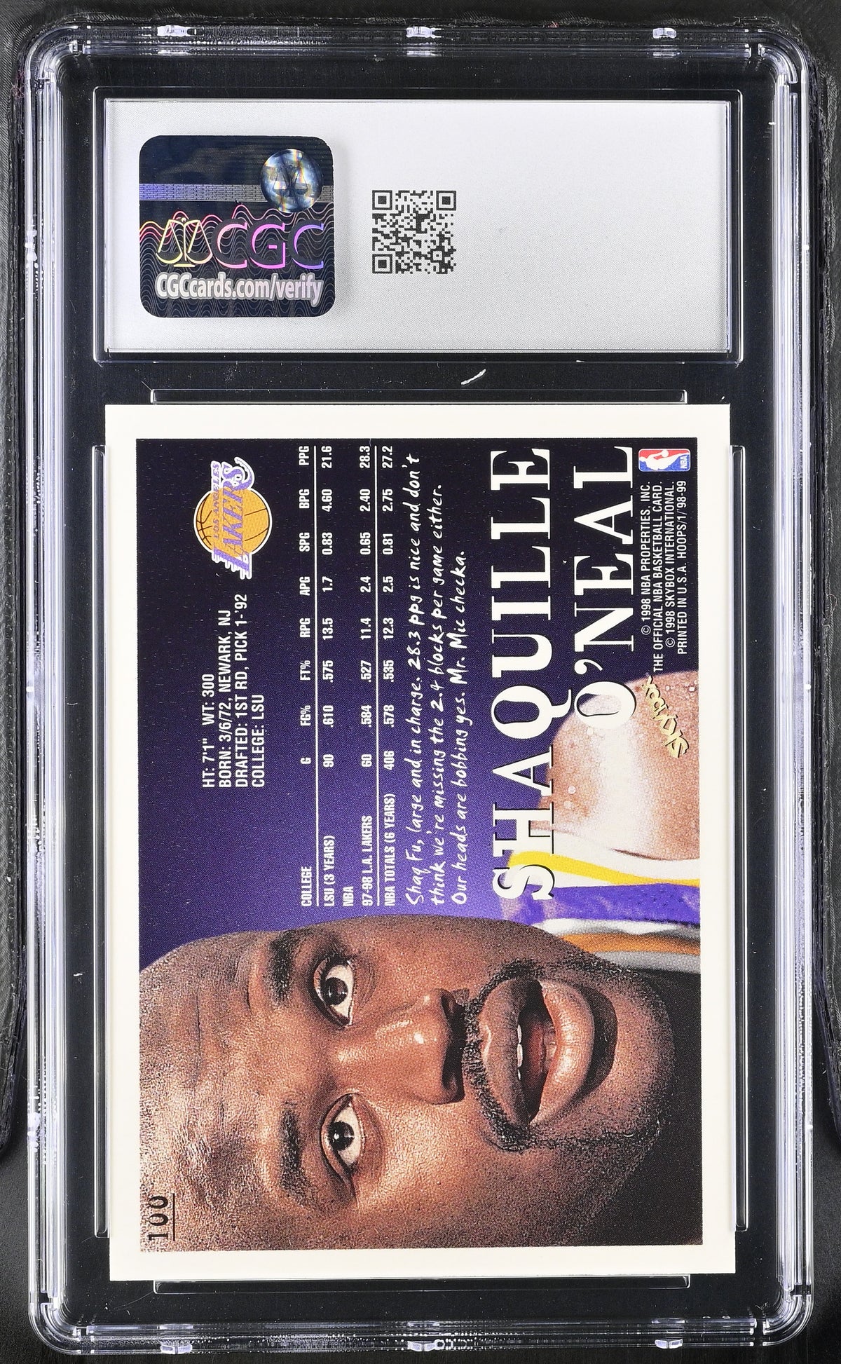 1998-99 Hoops Shaquille O'Neal #100 CGC 10 Los Angeles Lakers