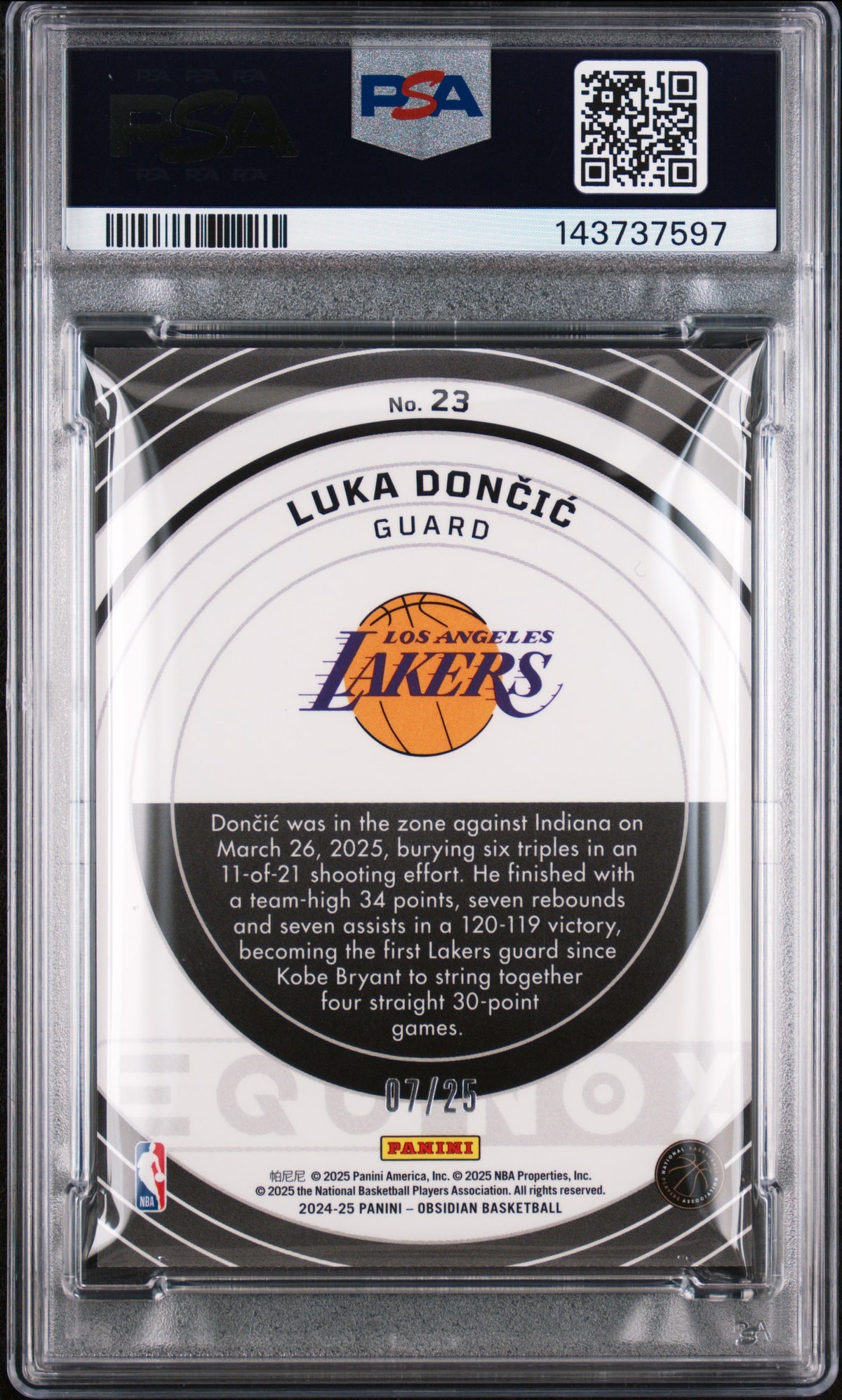 2024-25 Panini Obsidian Equinox Luka Doncic Ee Green Flood #23 PSA 10 Lakers