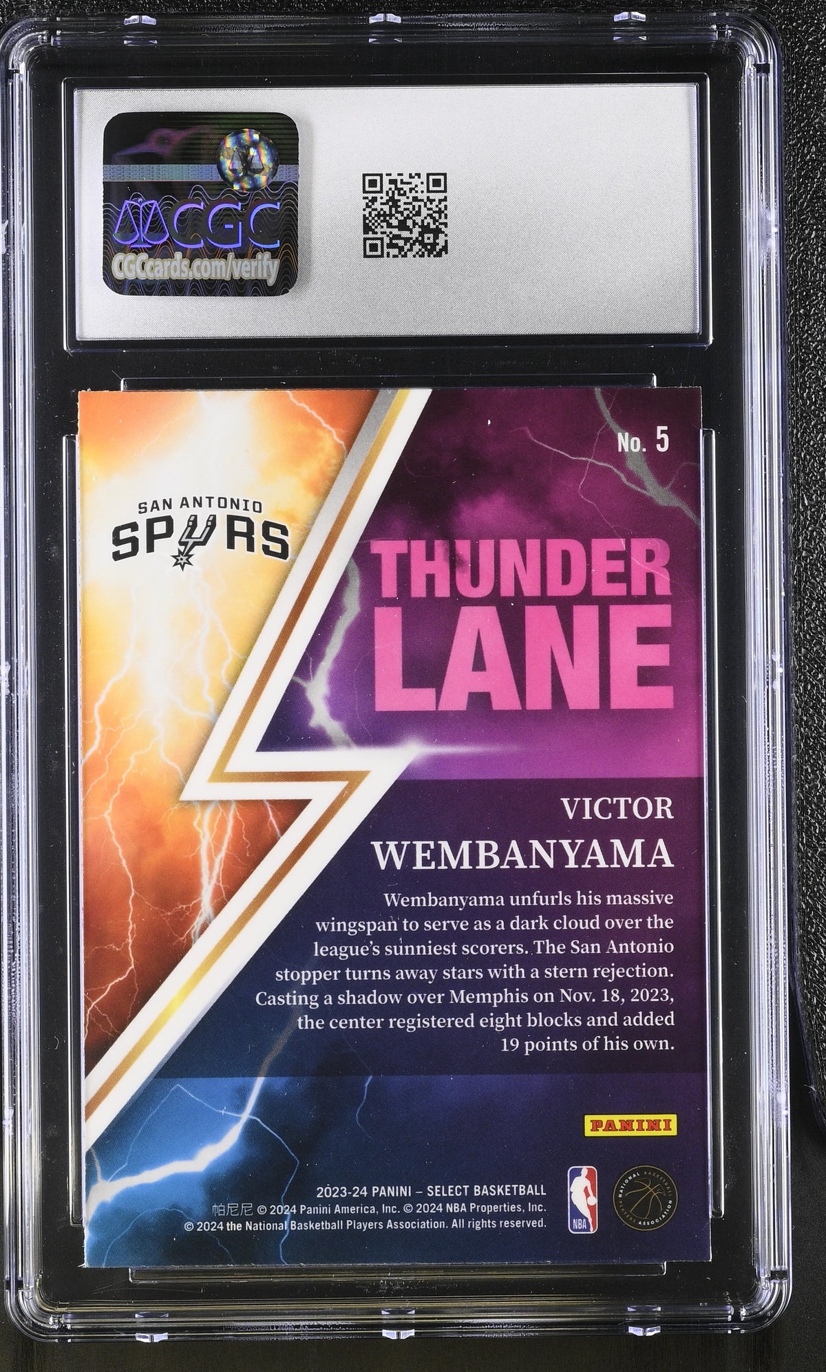 2023-24 Panini Select Victor Wembanyama Rookie Thunder Lane #5 CGC 10 Spurs
