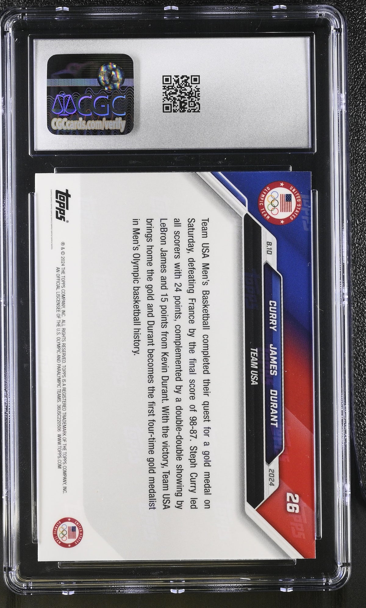 2024 Topps Now Olympic Games Kevin Durant LeBron James Stephen Curry #26 CGC 9