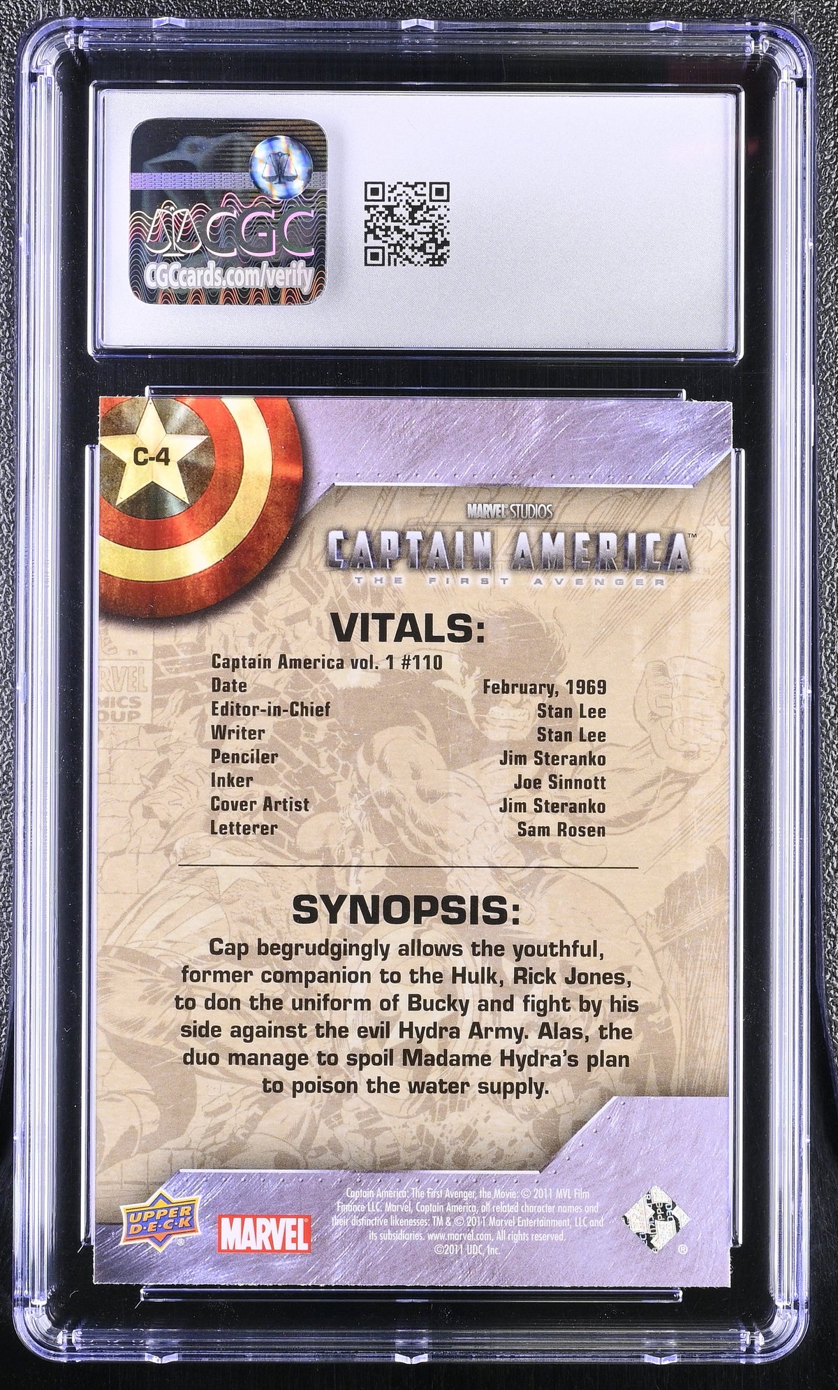 2011 Upper Deck Captain America: The First Avenger 110 #C-4 Comic Covers CGC 9.5