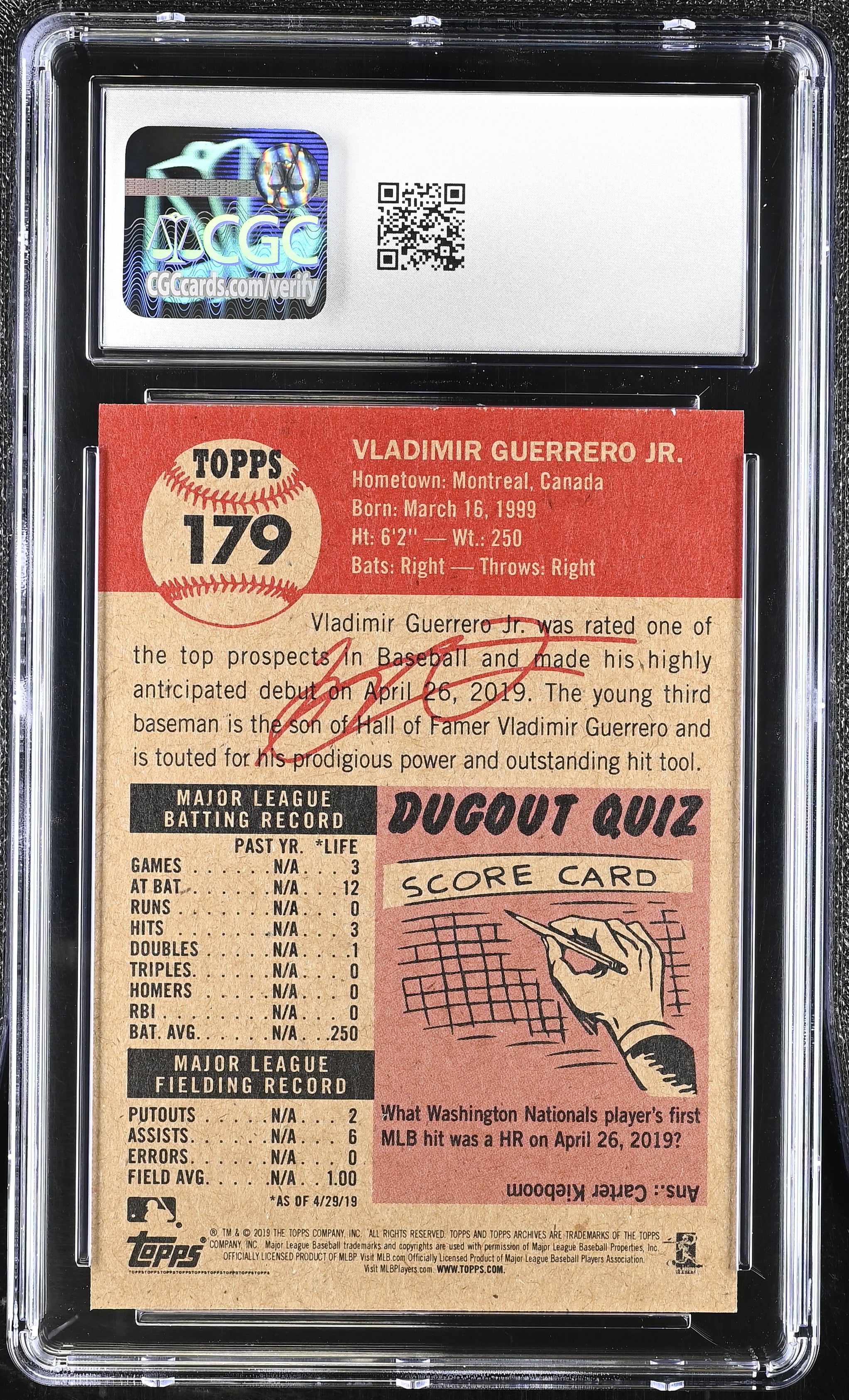 2019 Topps Living Set Vladimir Guerrero Jr. #179 CGC 10