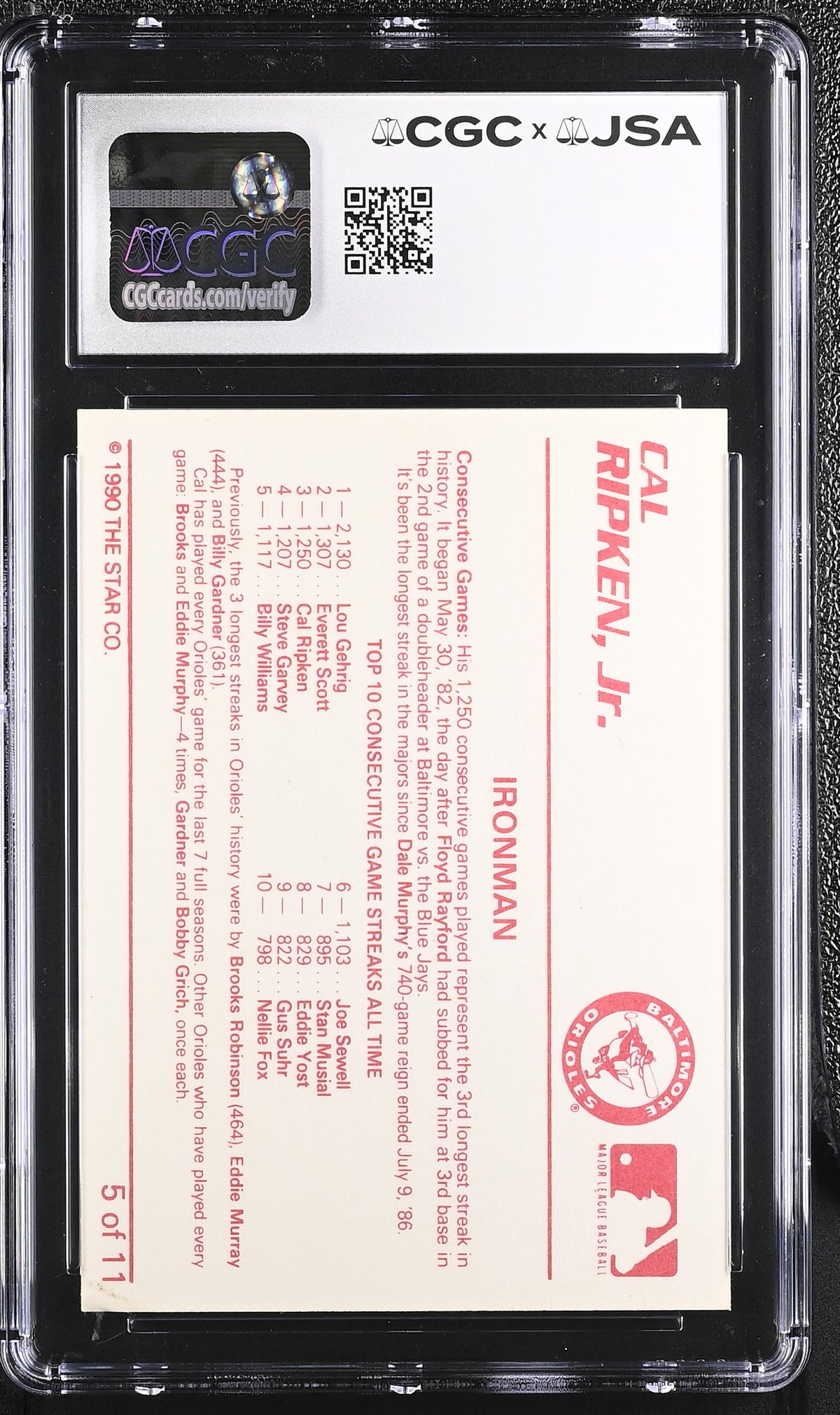 1990 Star Cal Ripken Jr Auto Autograph 5 CGC Authentic JSA Orioles