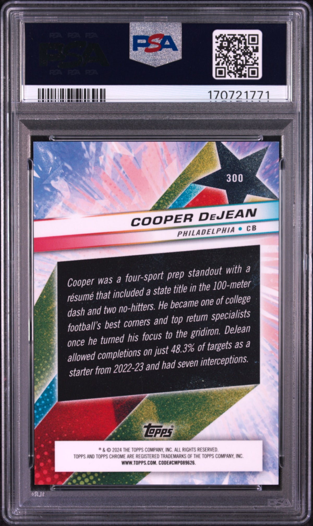 2024 Topps Cosmic Chrome Cooper Dejean Red Flare /5 Rookie #300 PSA 9