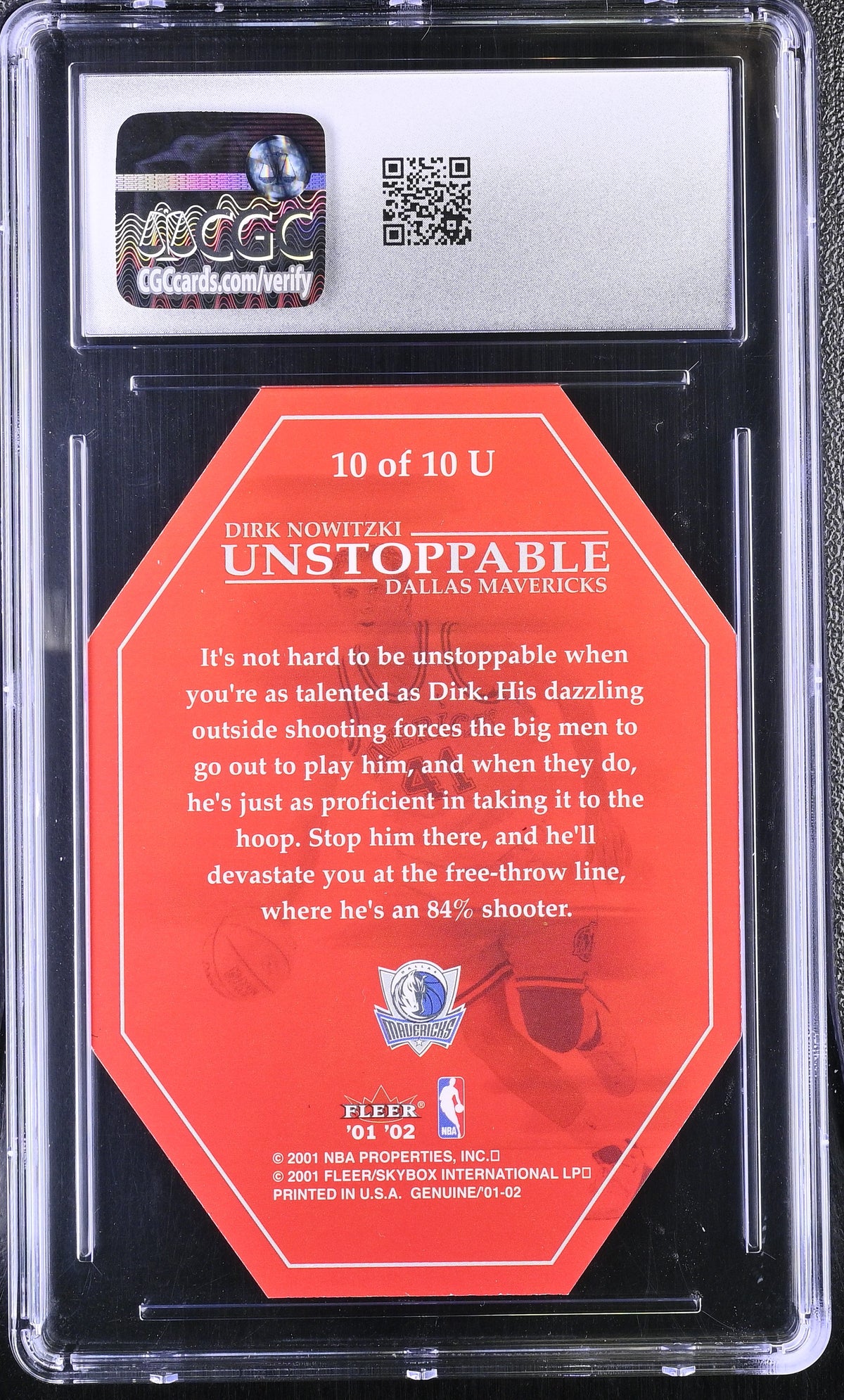2001-02 Fleer Genuine Dirk Nowitzki Unstoppable #10U CGC 9 Dallas Mavericks