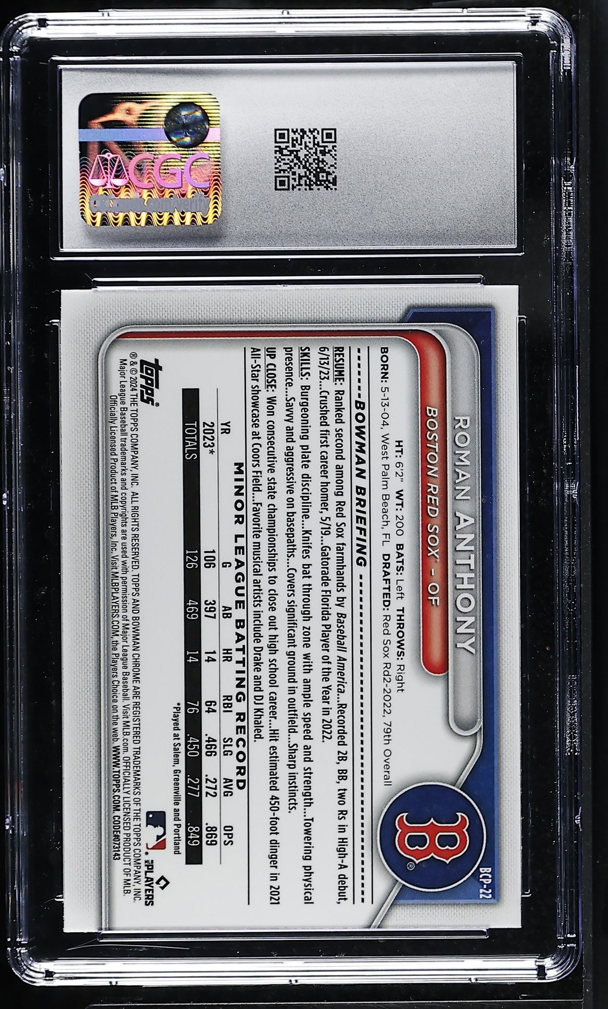 2024 Bowman Roman Anthony Chrome Prospects #BCP-22 CGC 9.5
