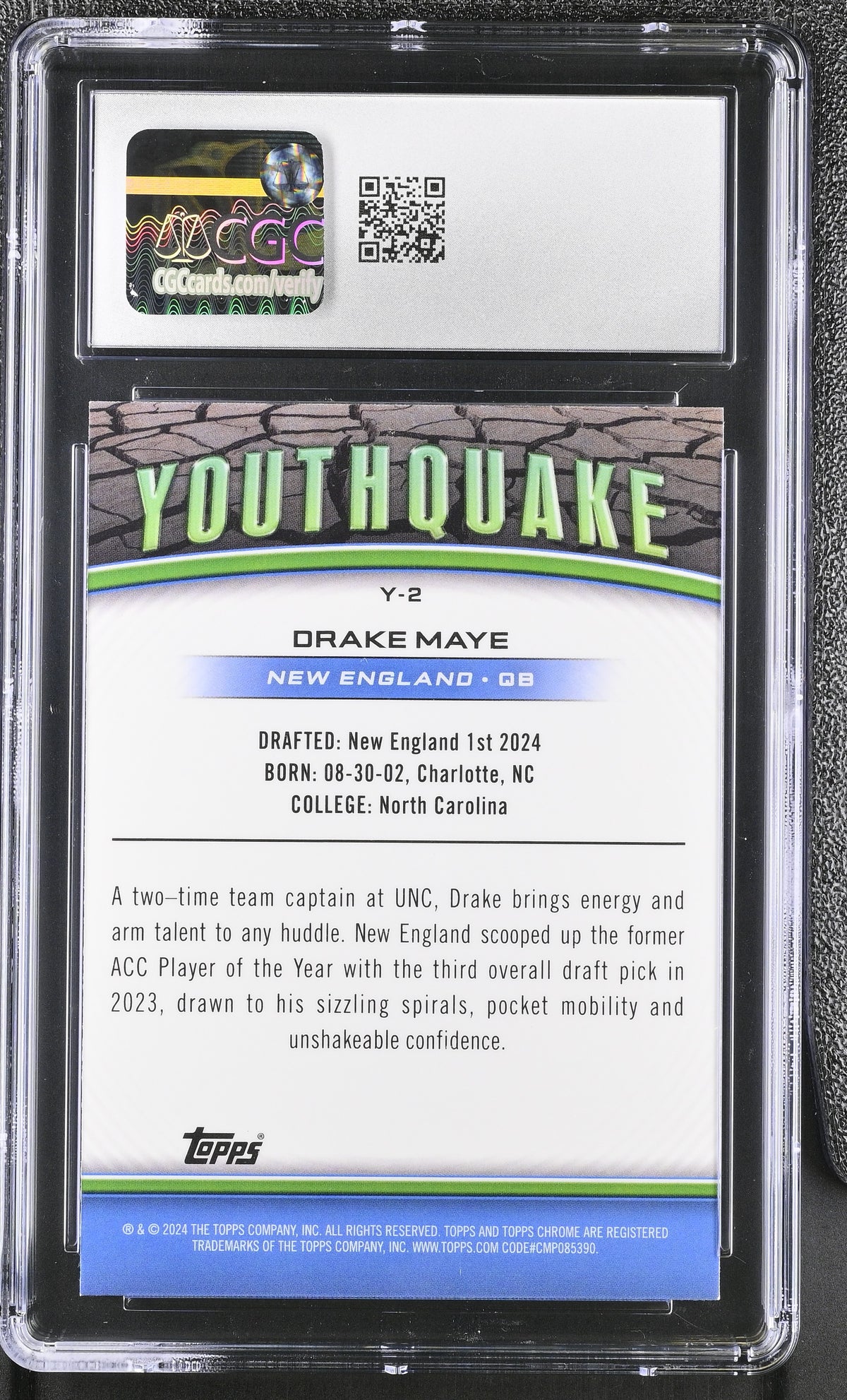 2024 Topps Chrome Drake Maye Rookie Youthquake #Y-2 CGC 10 New England Patriots
