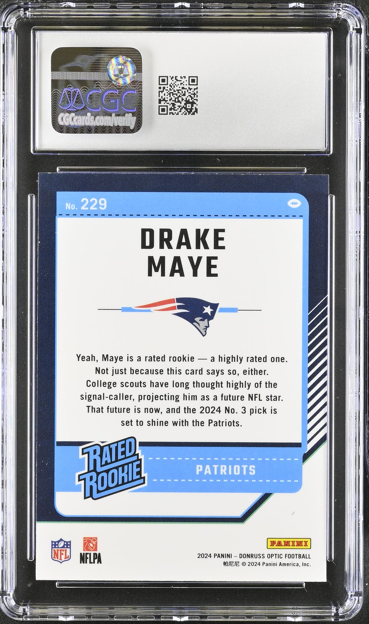 2024 Donruss Optic Drake Maye Rookie #229 CGC 9 New England Patriots