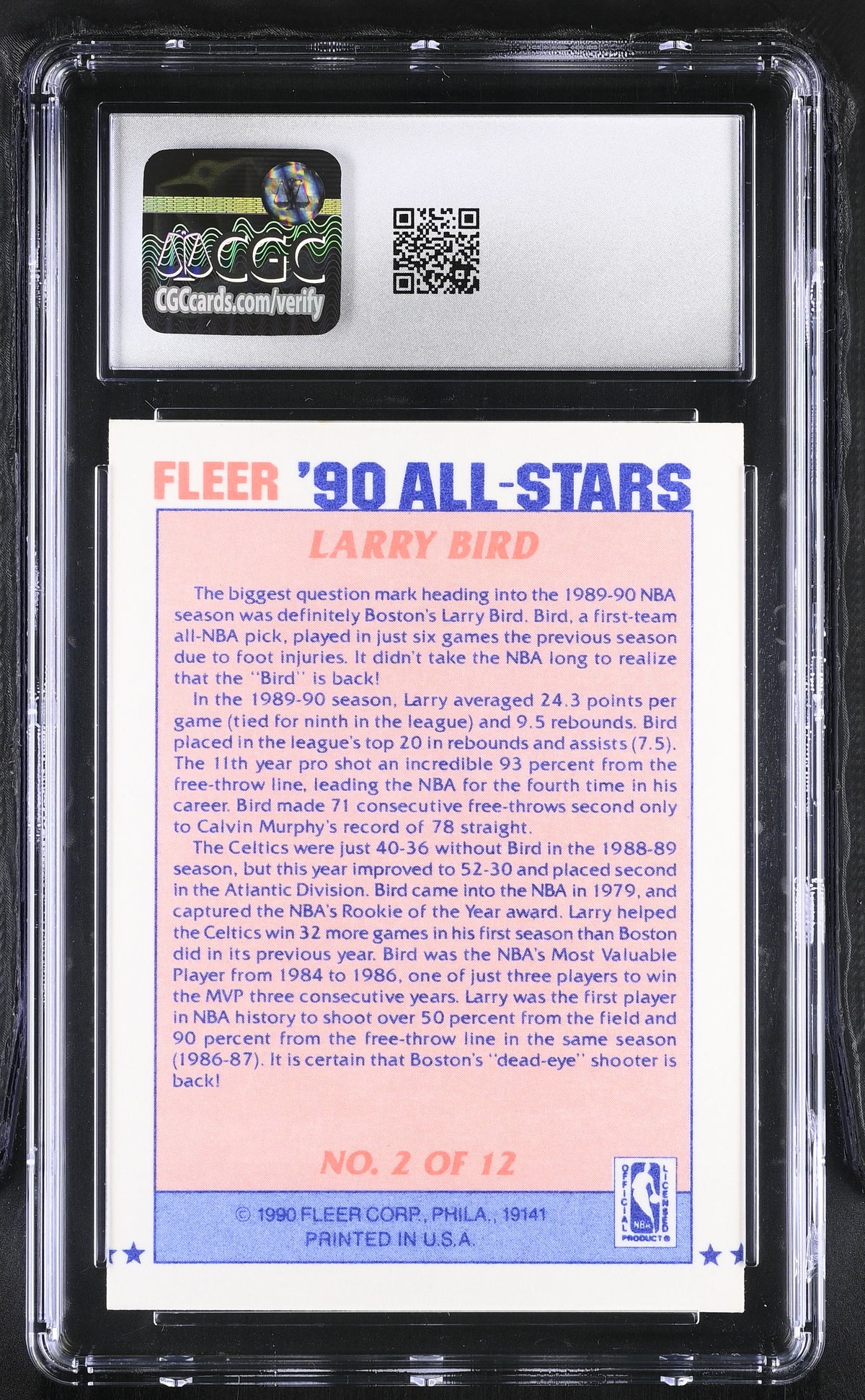1990-91 Fleer Larry Bird All-Stars #2 CGC 9 Boston Celtics