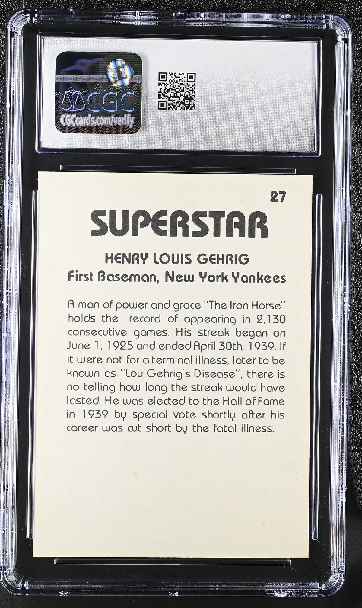 1980 Tcma Superstar Lou Gehrig #27 CGC 9 New York Yankees