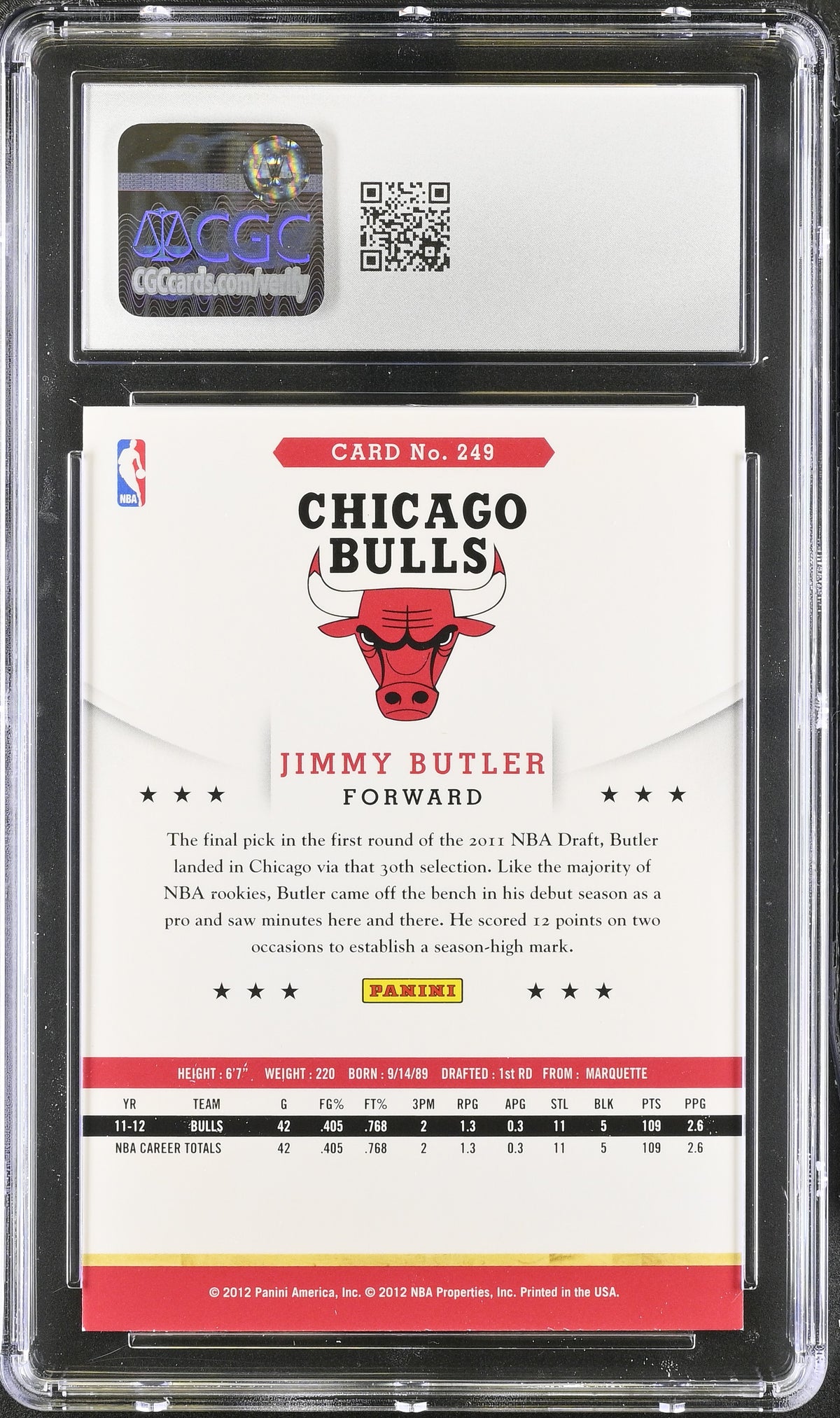 2012-13 Panini Hoops Jimmy Butler #249 CGC 9