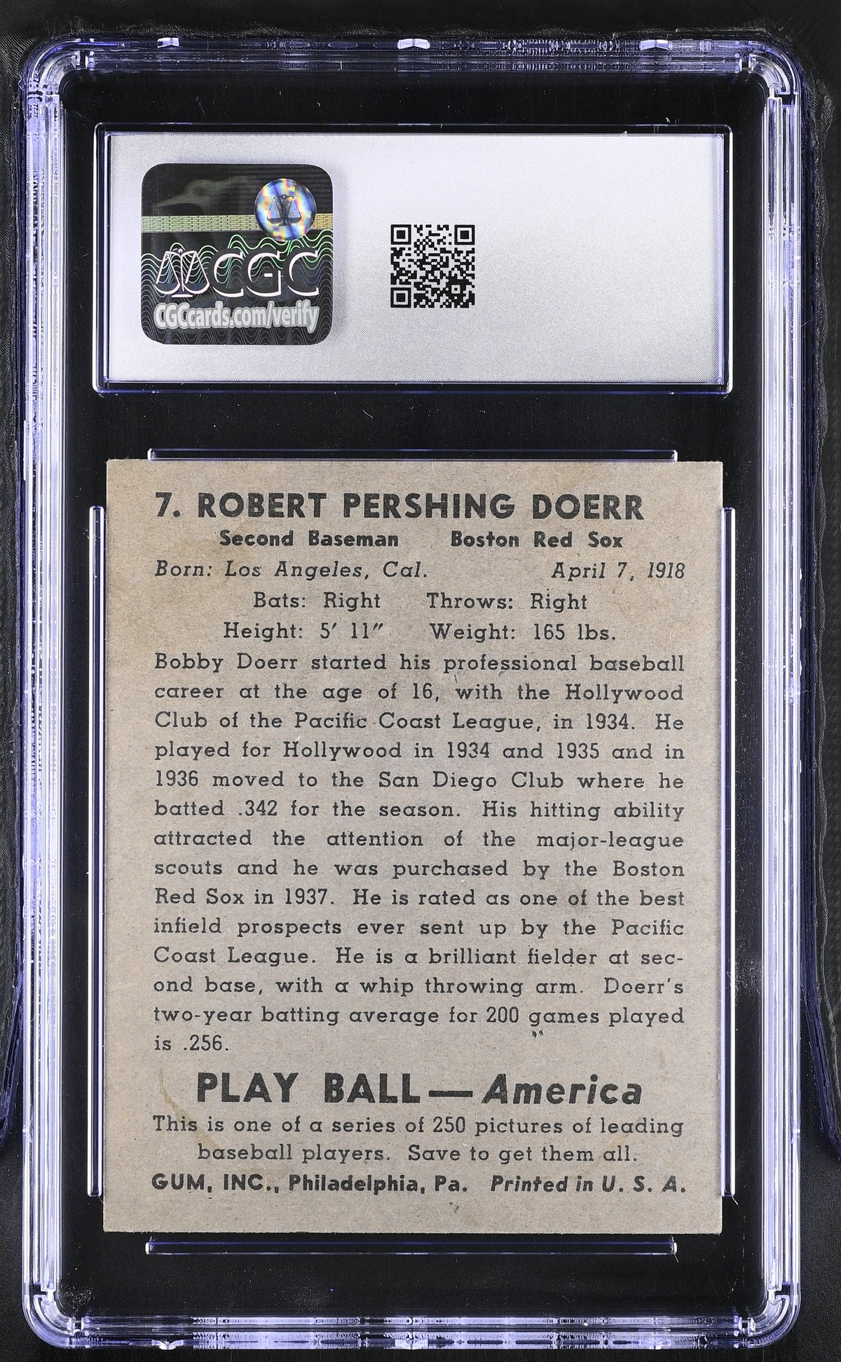 1939 Play Ball Bobby Doerr #7 CGC 1.5 Boston Red Sox
