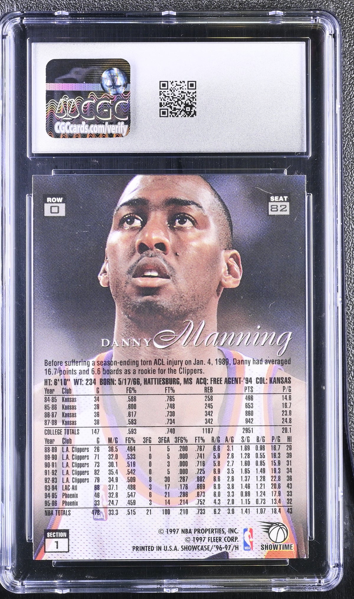 1996-97 Flair Showcase Danny Manning Row 0 #82 CGC 9.5 Phoenix Suns